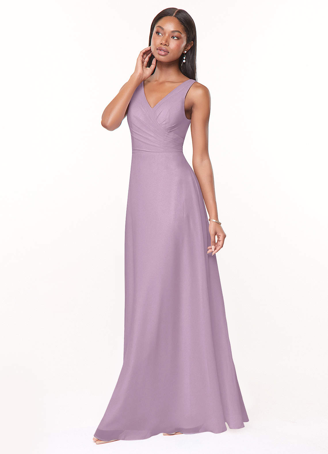 Azazie Nala Robes de demoiselle d'honneur Robe Trapèze en Mousseline de soie Plissée Glycine image2