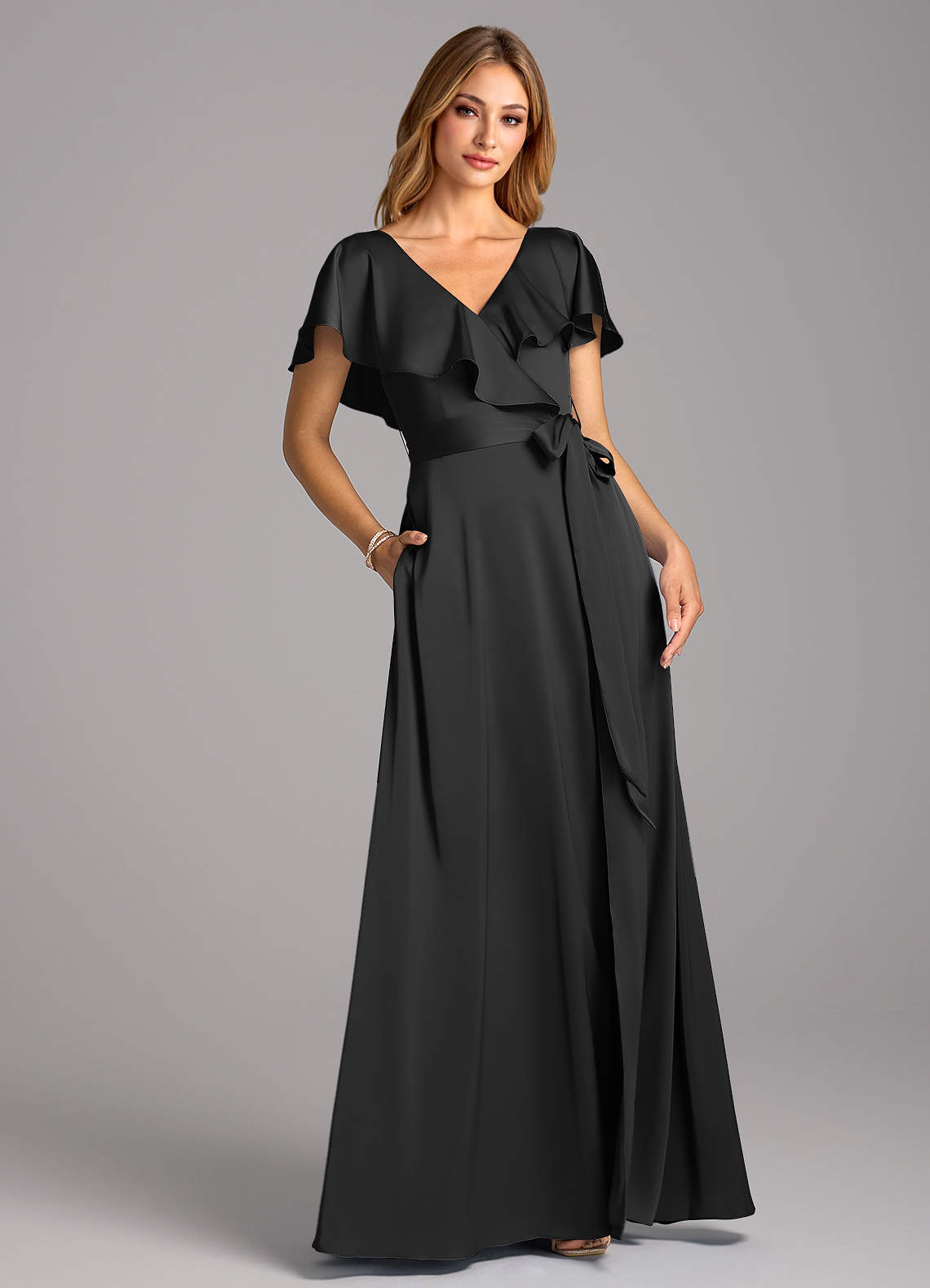black bridesmaid dress with pockets Six Stories Women's Halter Neck Stretch Bridesmaid Dress