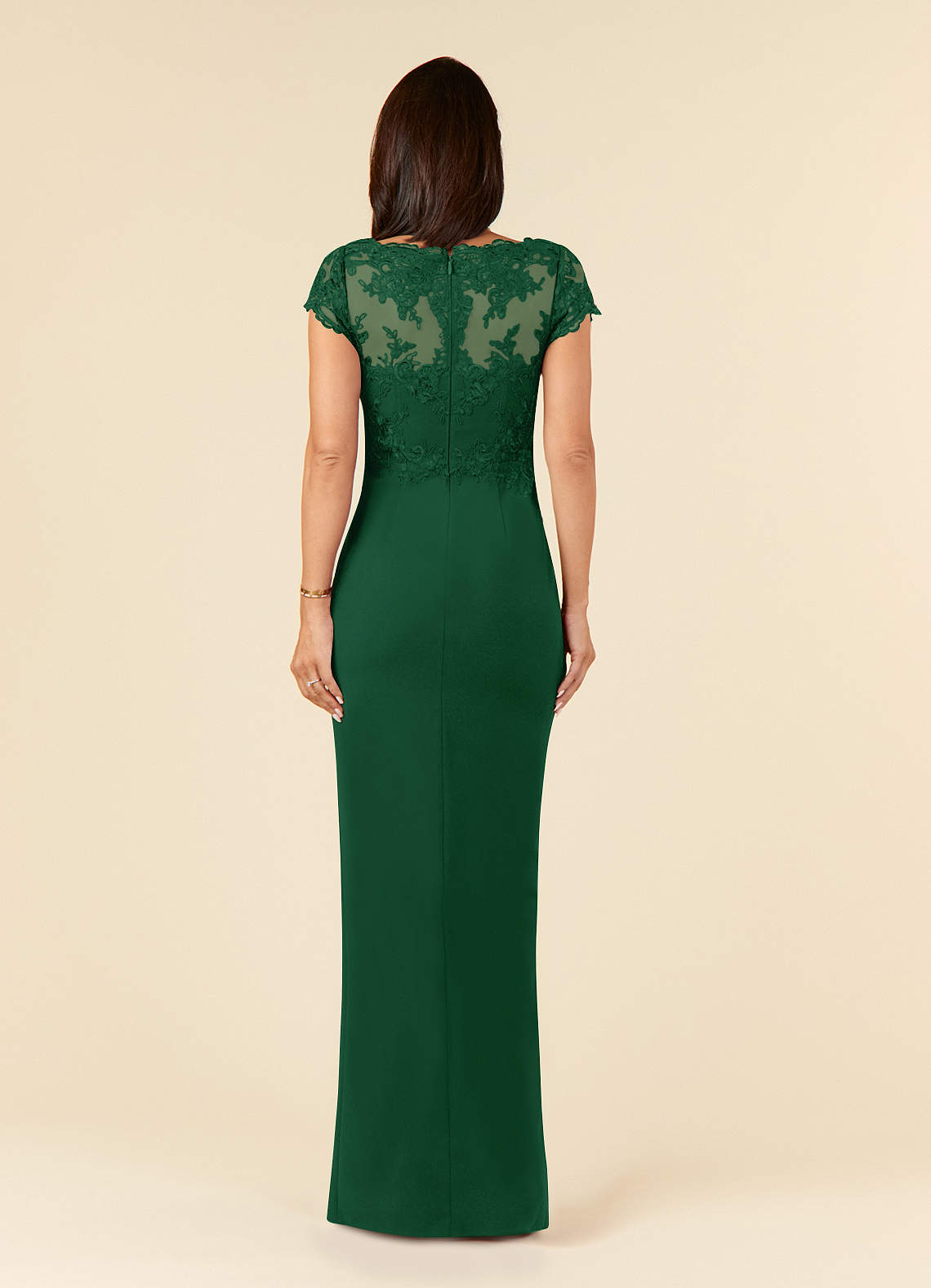 Azazie Carmen Dark Green Sheath Lace Dress Azazie