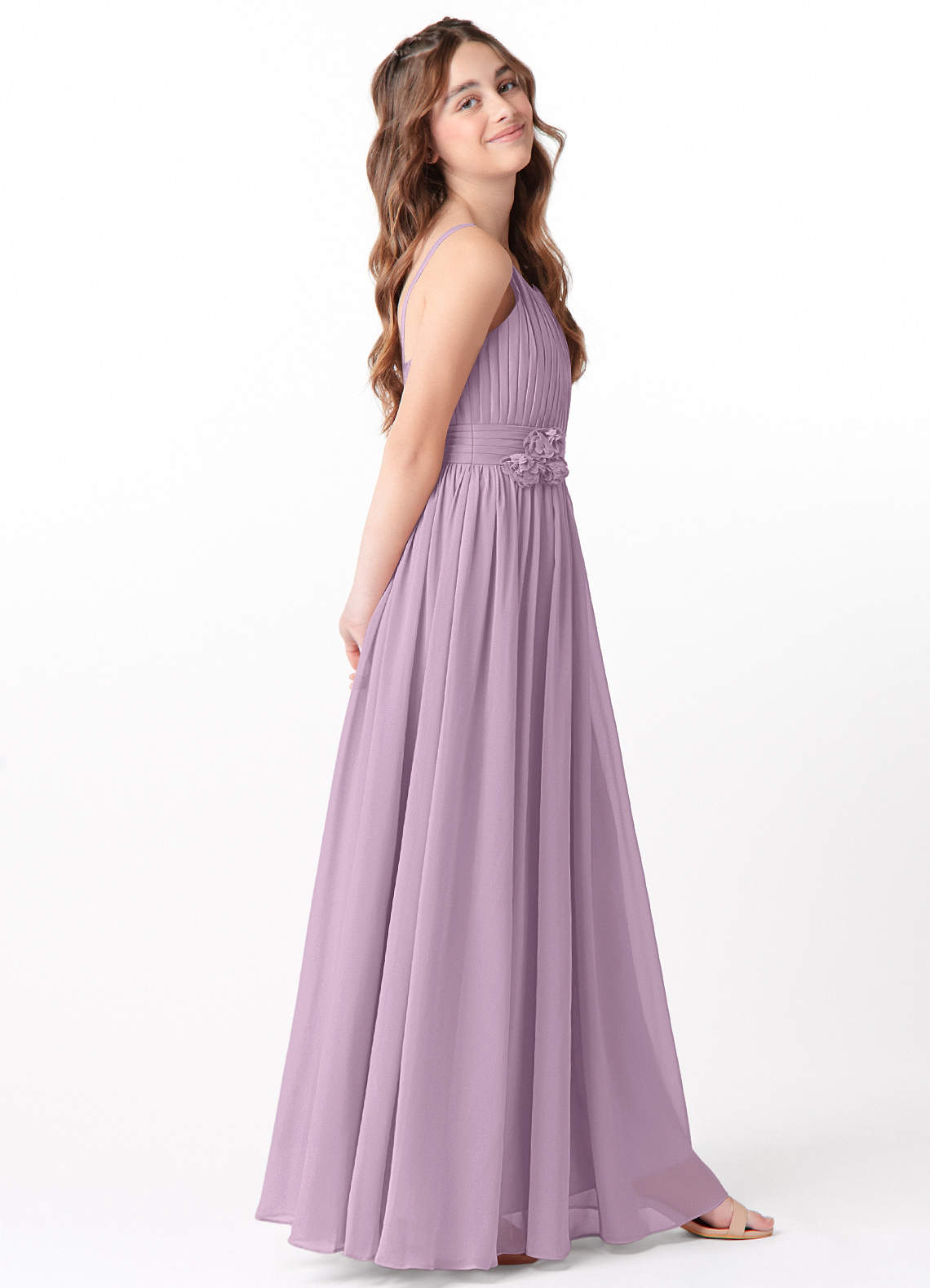 Azazie Astrid Junior Vestido Glicínia de Chiffon de Linha A com Floral image4