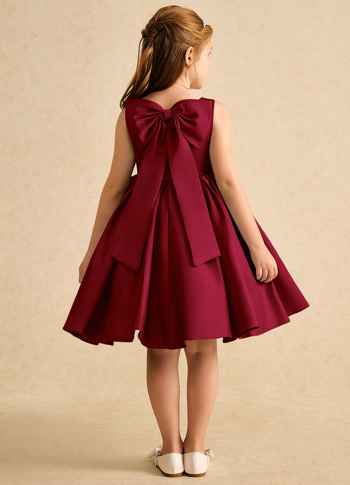 Azazie Jessie Flower Girl Dresses Burgundy A-Line Bow Matte Satin Dress image1