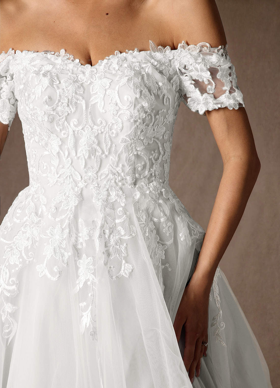 Azazie Rowe Wedding Dresses Diamond White Ball-Gown Off the Shoulder Tulle Dress image3