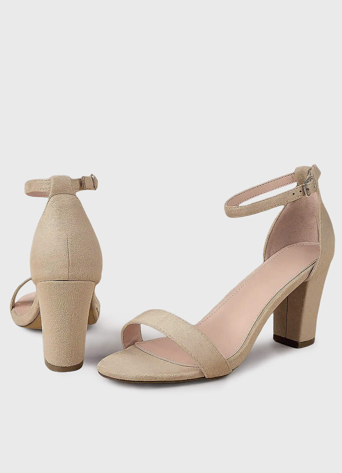 front Suede Ankle Strap Chunky Heels