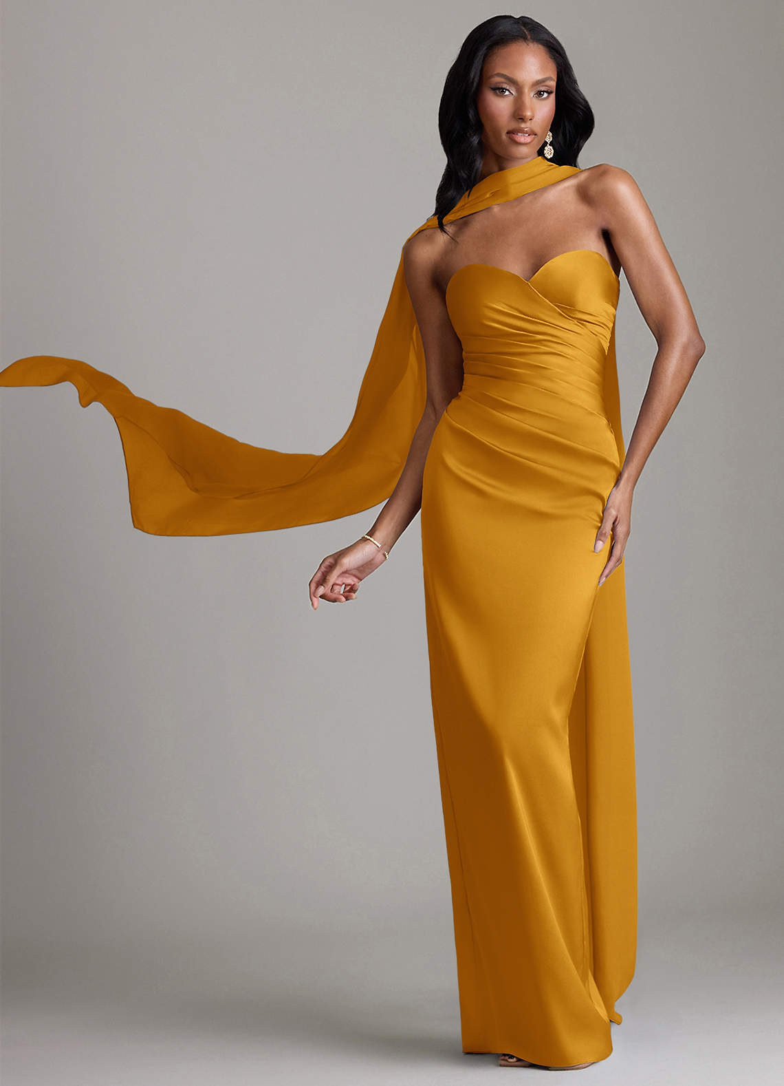 Azazie Sonora Butterscotch Stretch Satin Bridesmaid Dresses | Azazie