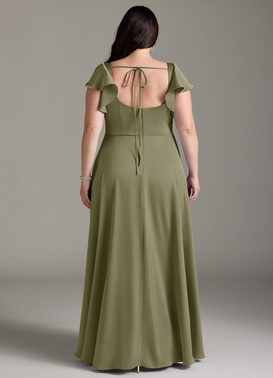 Azazie Bondi Vestidos de madrinha de casamento Vestido Pistache de Cetim elástico de Linha A com Arco image7