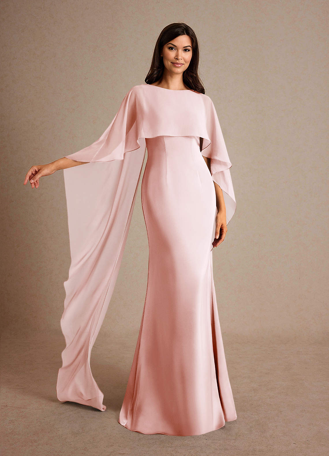 Azazie Milfred Blushing Pink Sheath Boatneck Stretch Satin