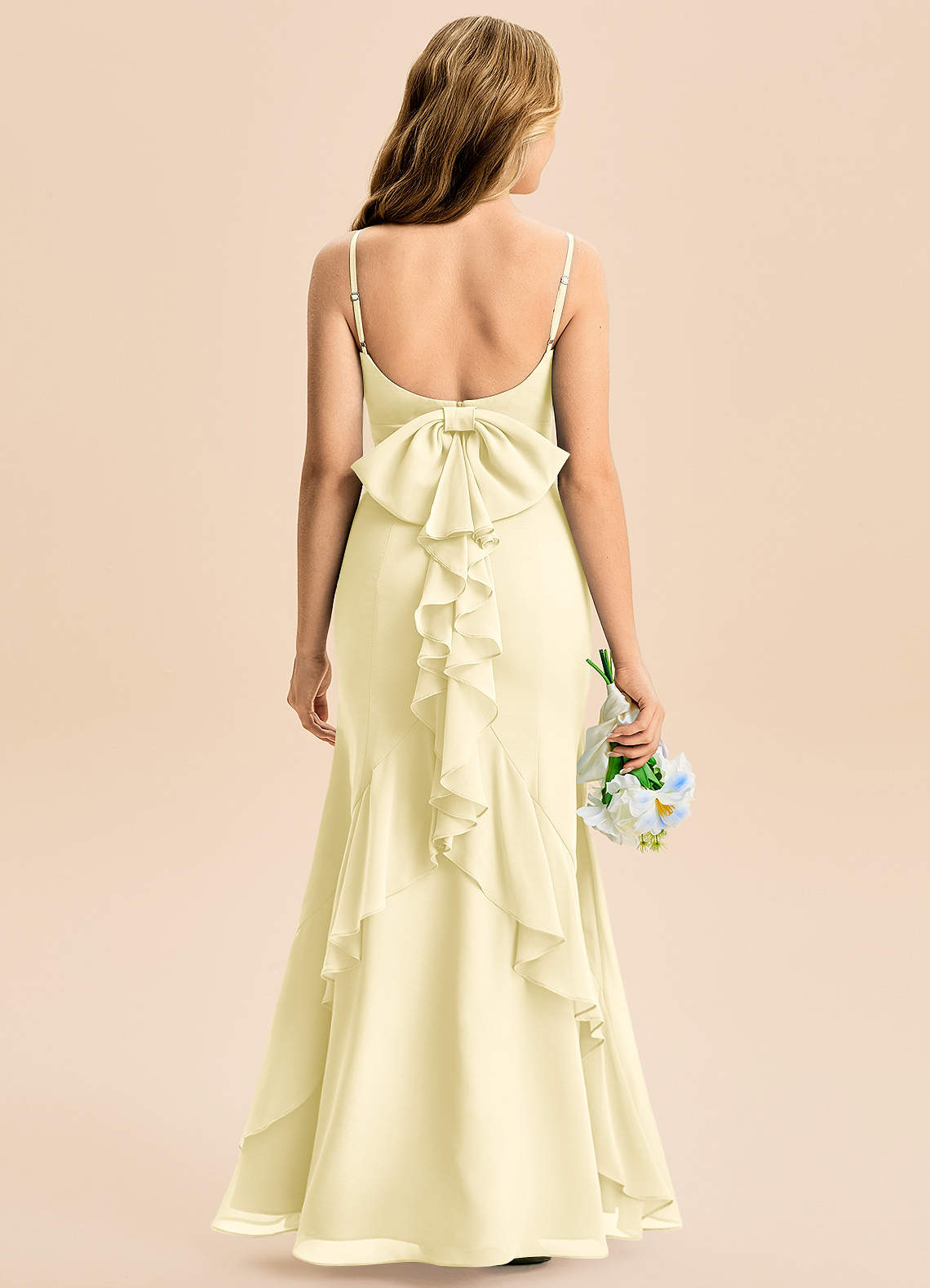 Azazie Lioren Junior Lemon Sorbet Mermaid Bow Chiffon Dress image4