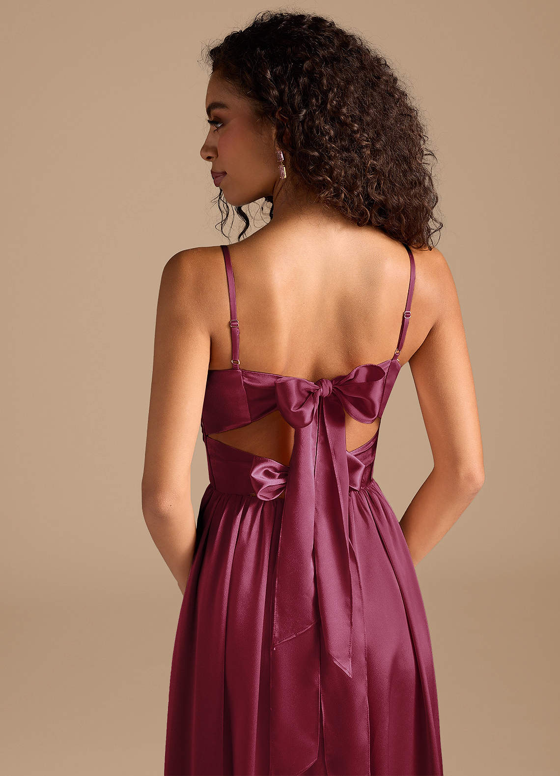 Azazie A-Line V-Neck Floor-Length Metallic Satin Bridesmaid Dresses Burgundy