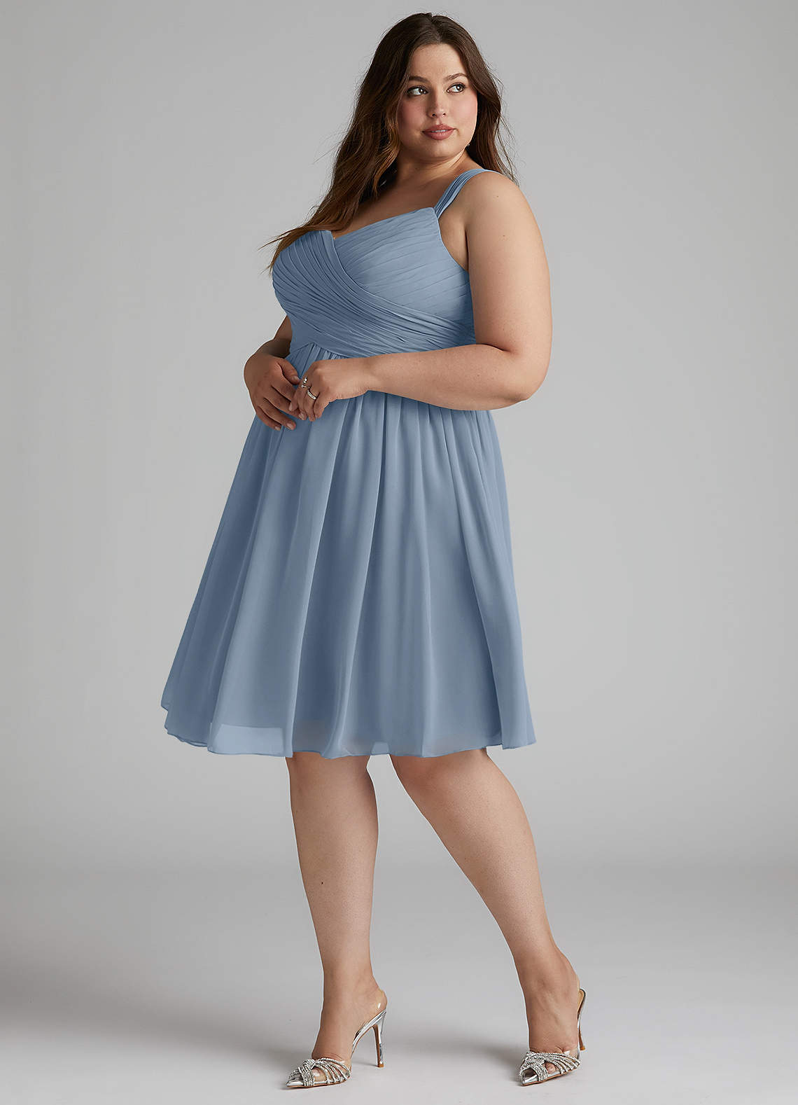 Azazie Angie Bridesmaid Dresses Dusty Blue A-Line Pleated Chiffon Dress image12