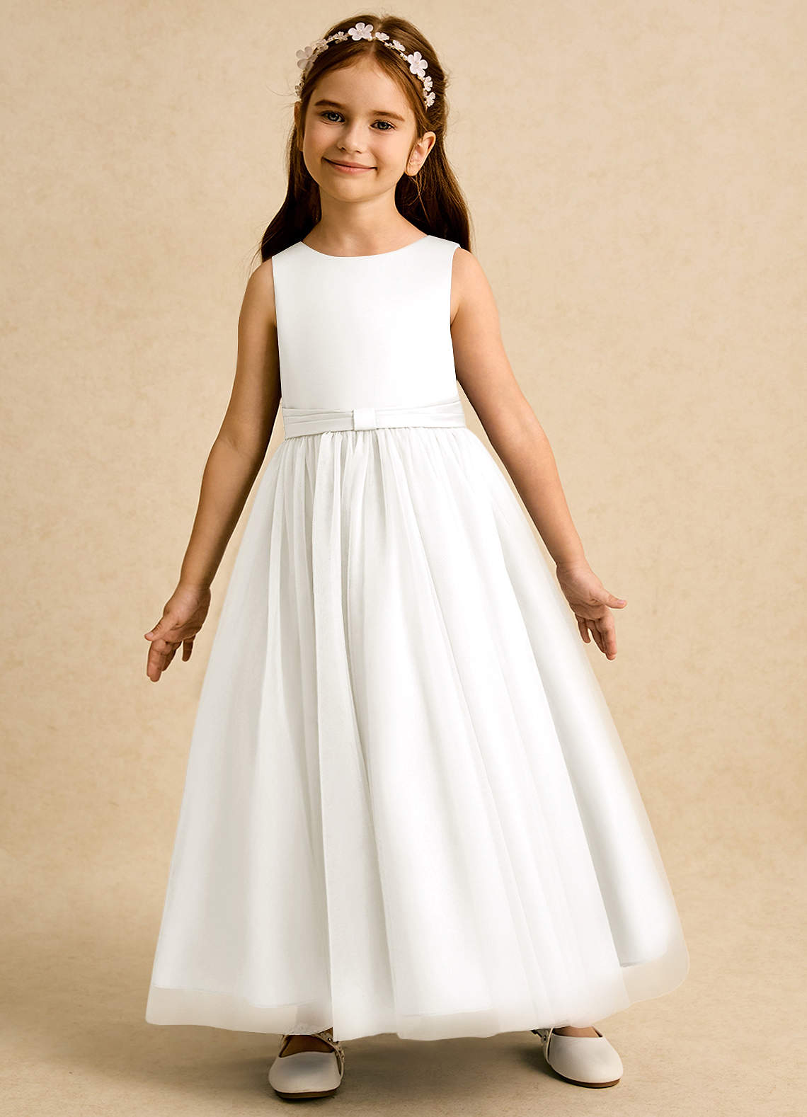 Azazie Lior Robe Demoiselle D'honneur Fillette Robe Princesse en Tulle Plissée Ivoire image3