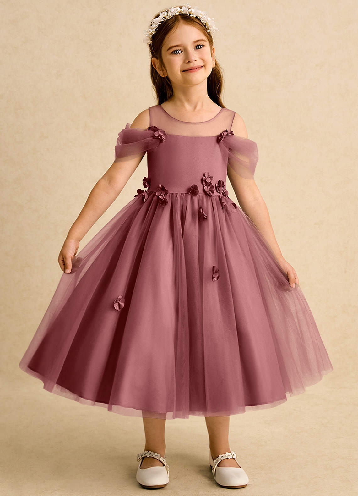 Azazie Juni Jurken voor bloemenmeisjes Baljurk Jurk van Tule Geplooid Amethist image1