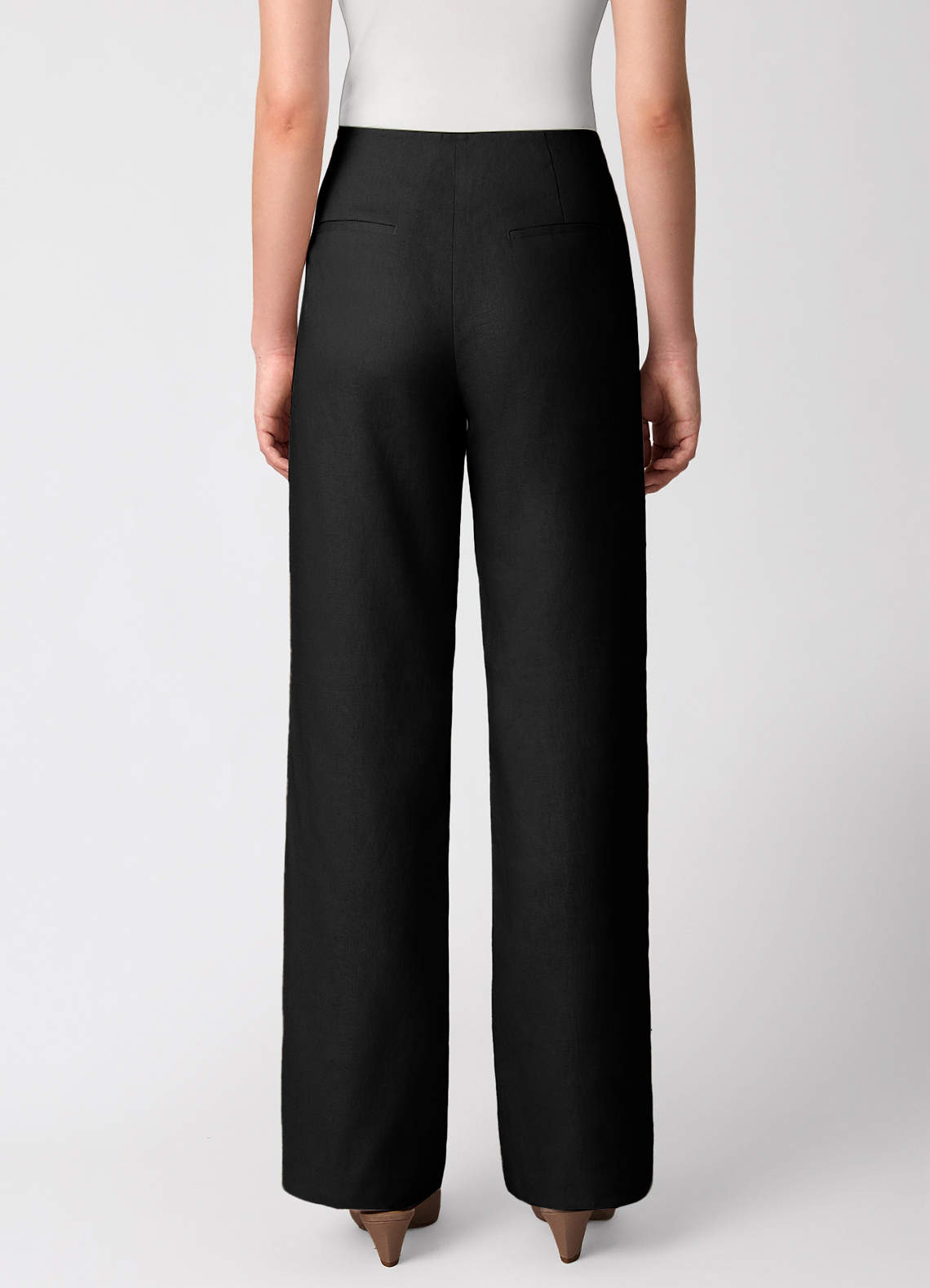 front 100 % europeiskt linnebyxor med vida ben