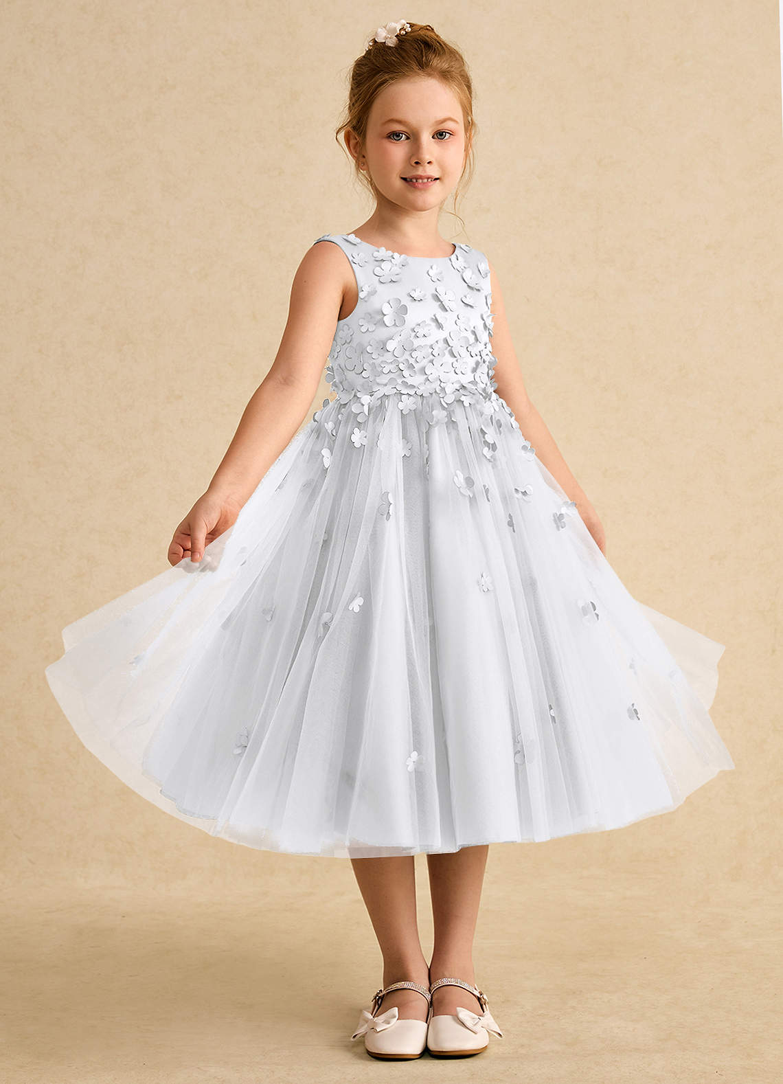 Azazie Lana Flower Girl Dresses White A-Line Sleeveless Matte Satin Dress image4