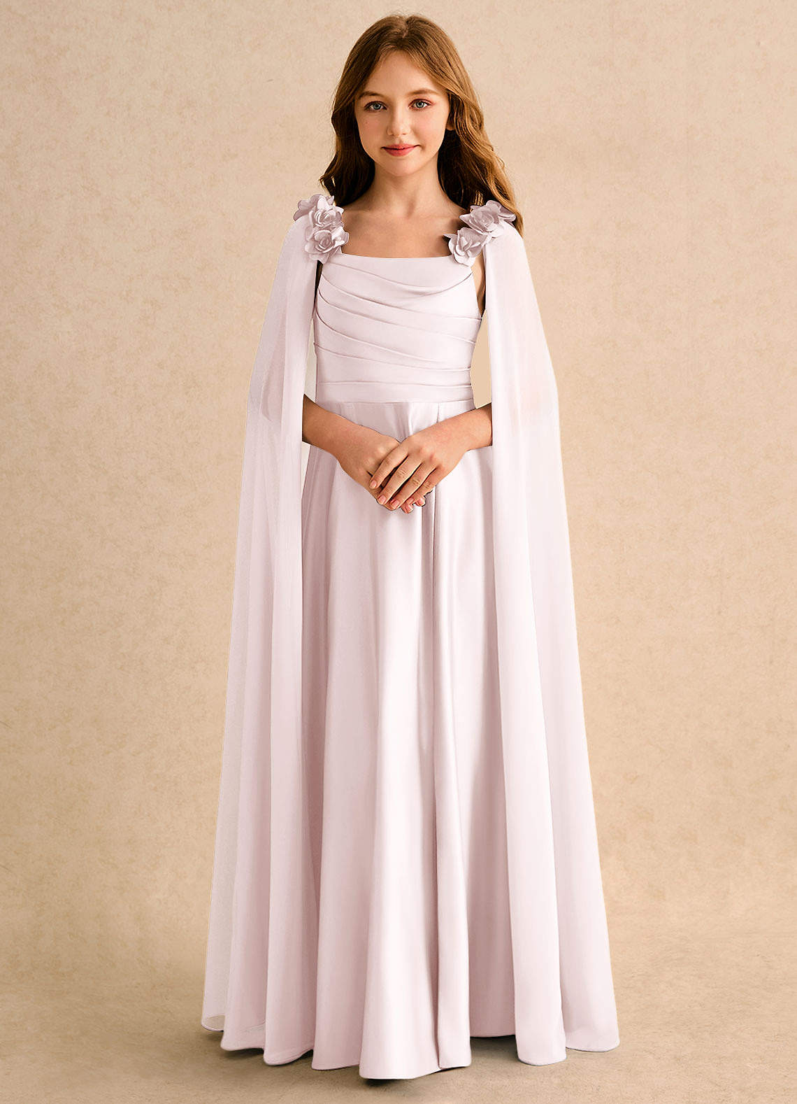 Azazie Rosita Girls Formal Flower Girl Dresses Blushing Pink A-Line Pleated Matte Satin Dress image4