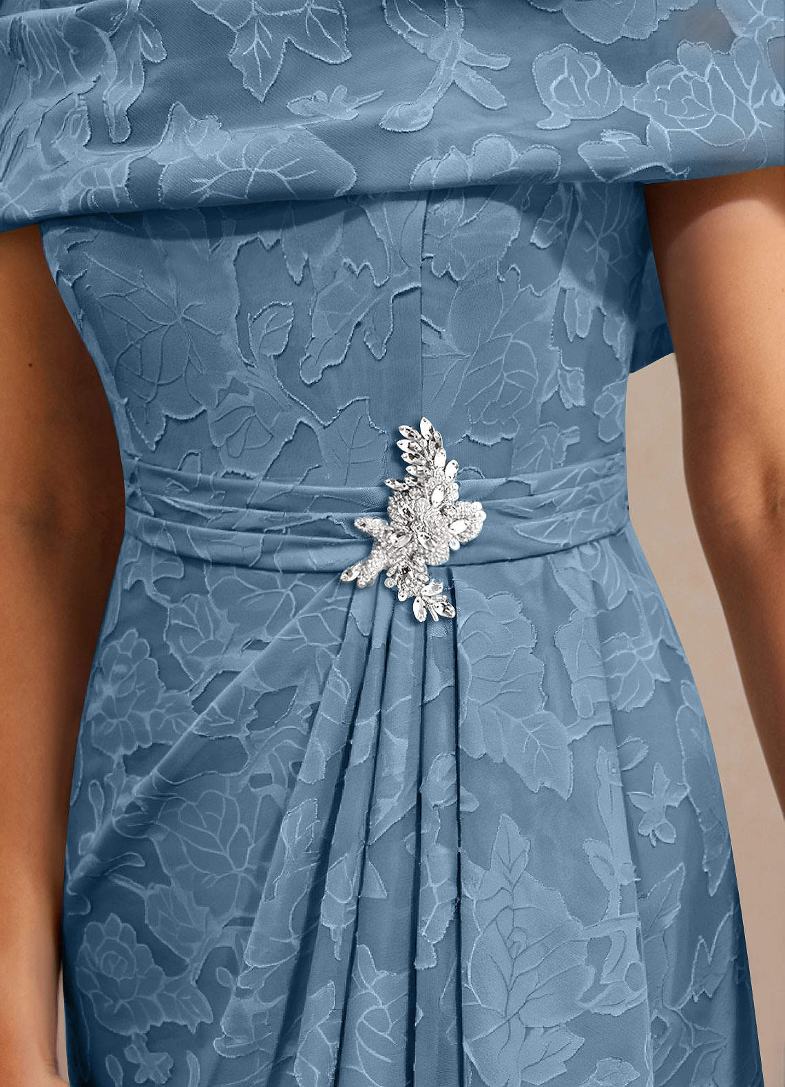Azazie Branford Mother of the Bride Dresses Steel Blue A-Line Pleated Floral Burnout Dress image5