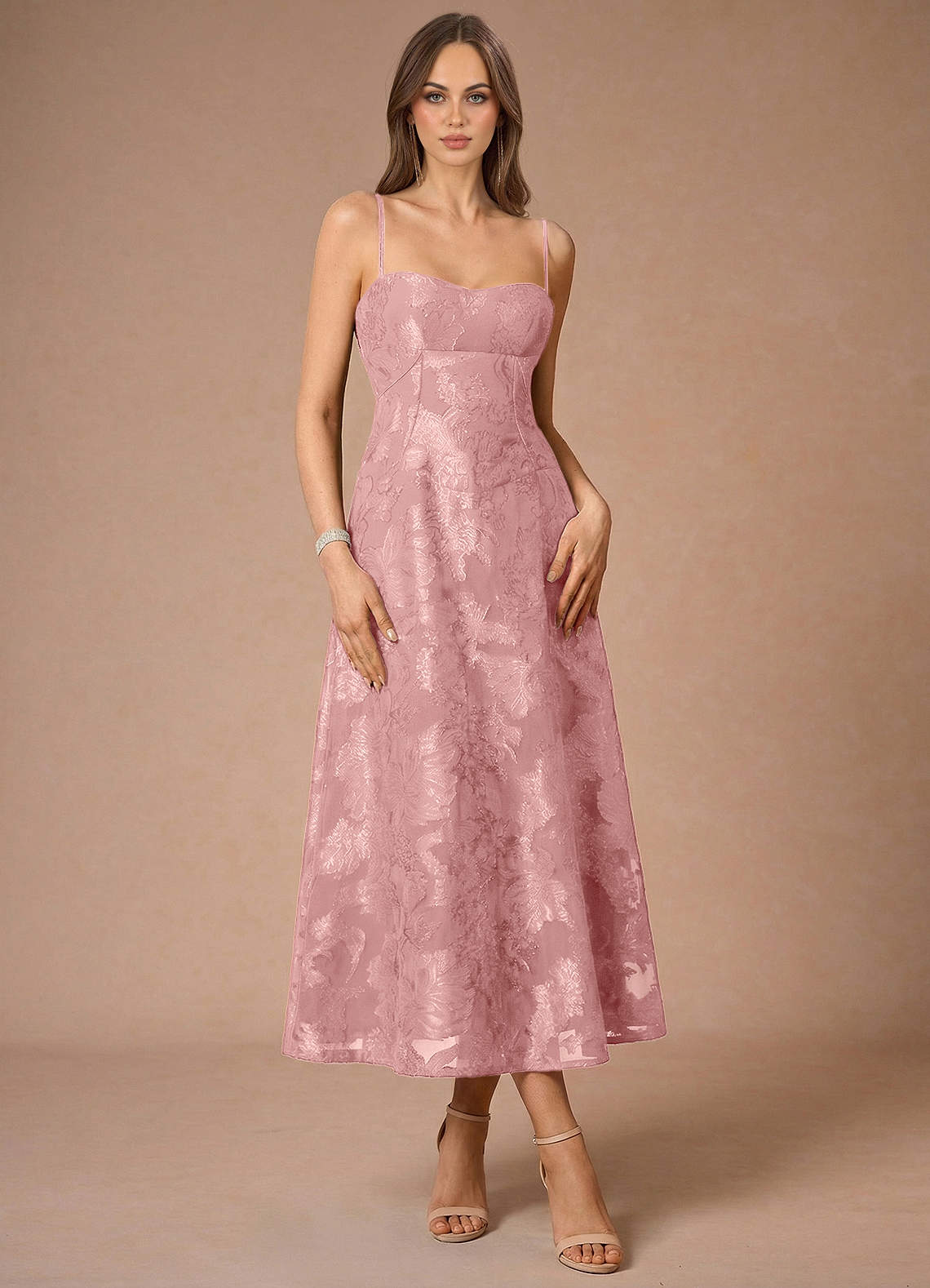 Hollis Coral Pink Midi Dress | Azazie
