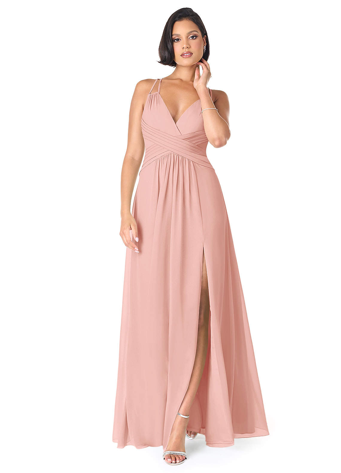 light peach bridesmaid dress Short Spaghetti Straps Pearl Pink Bridesmaid Dress – misaislestyle main image 1