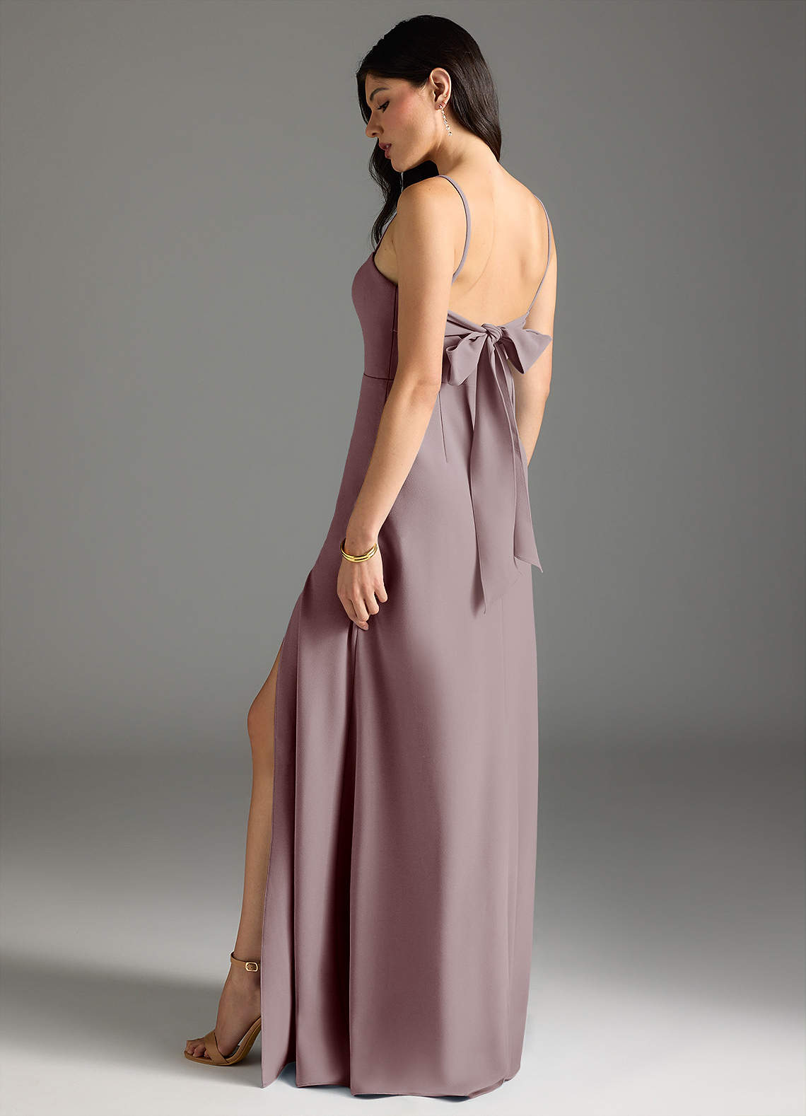 Azazie Melia Bridesmaid Dresses Vintage Mauve A-Line Bow Stretch Crepe Dress image1