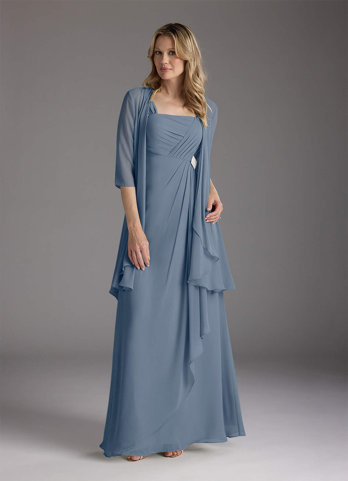 Azazie Weisz Mother of the Bride Dresses Twilight A-Line Square Neckline Pleated Chiffon Dress image2