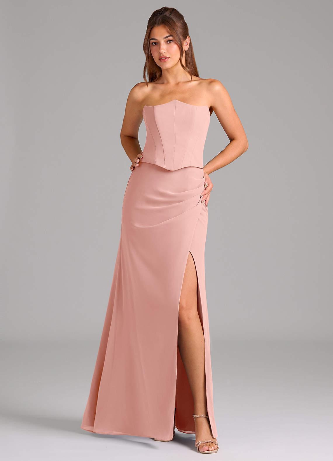 Azazie Jenine Bridesmaid Dresses Rosette Mermaid Strapless Chiffon Dress image1