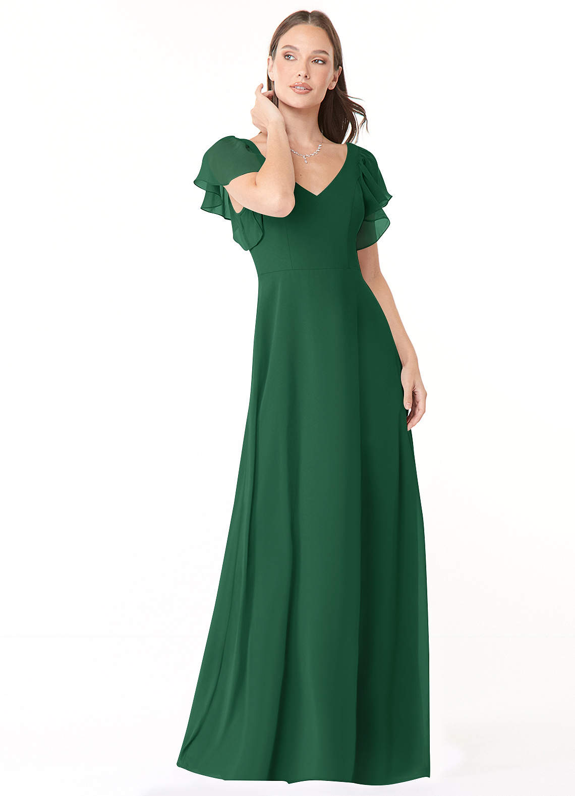 Azazie Syenna Robes de demoiselle d'honneur Robe Trapèze en Mousseline de soie Rayé Vert Foncé image1