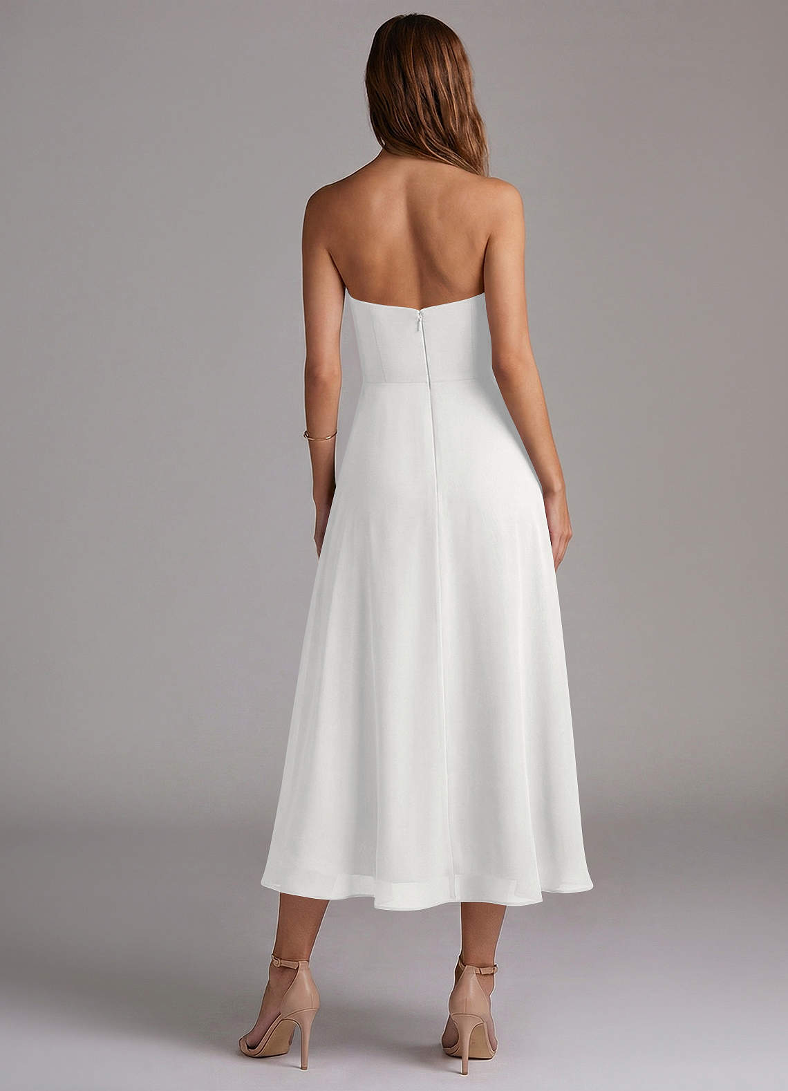 Azazie Wren Bridesmaid Dresses White A-Line Strapless Chiffon Dress image1