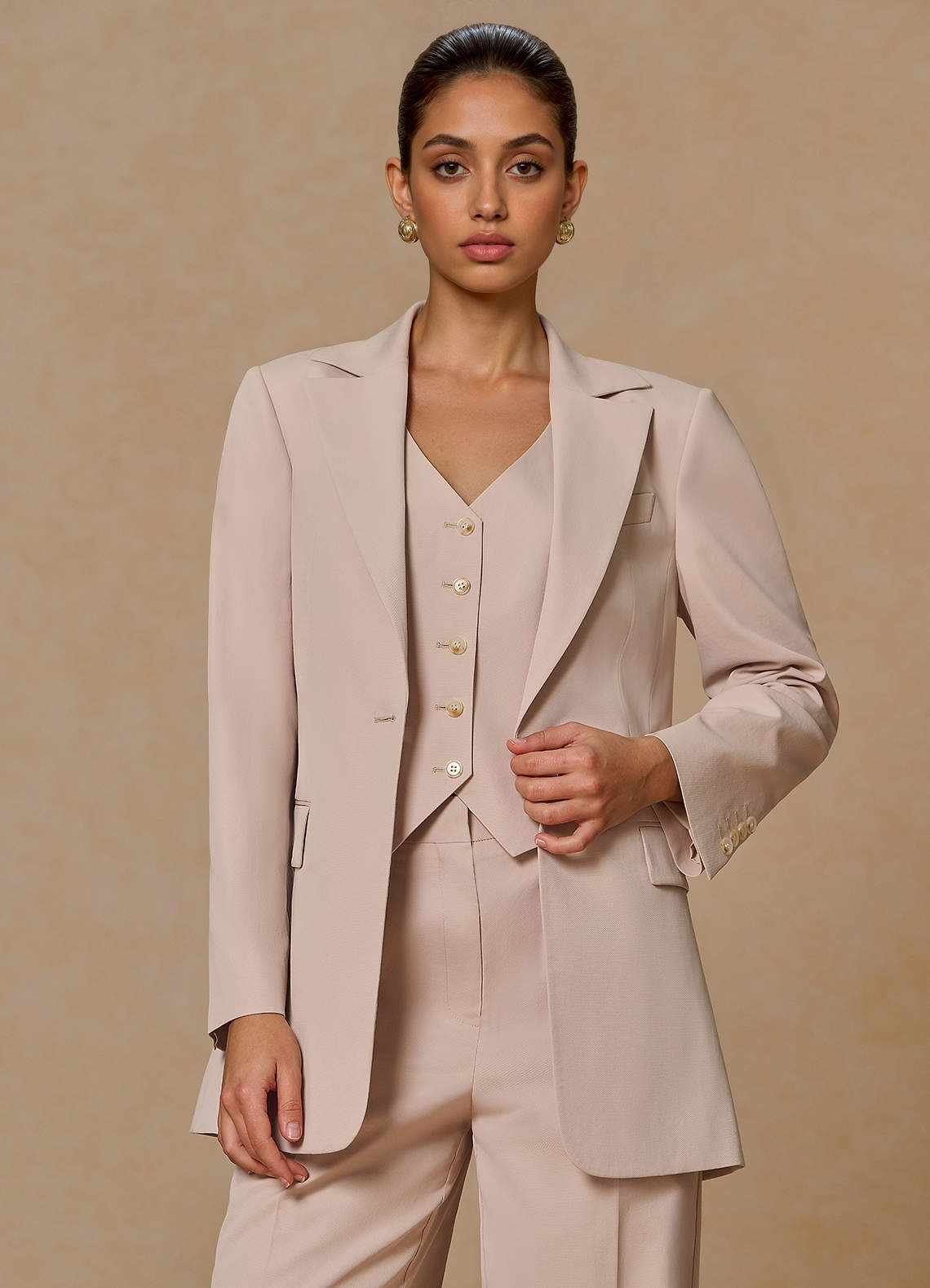 front Margaret Tan Cotton Linen Blend Blazer