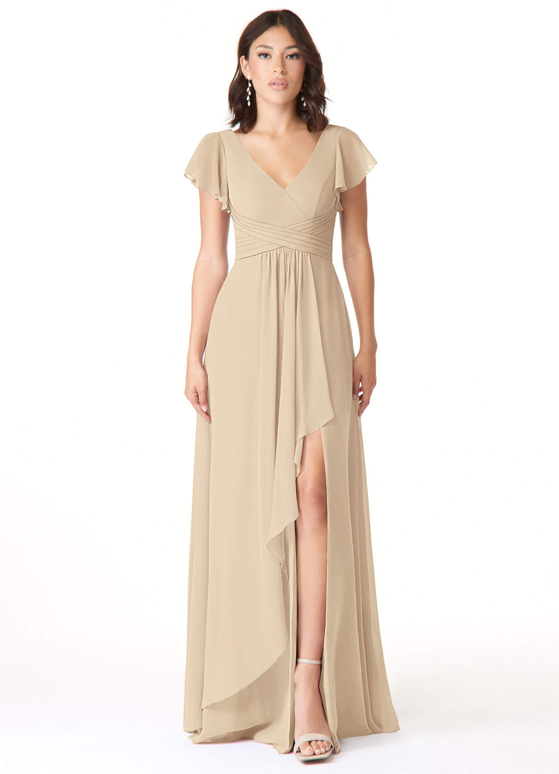 Azazie Omari Bridesmaid Dresses Champagne A-Line Chiffon Dress image1