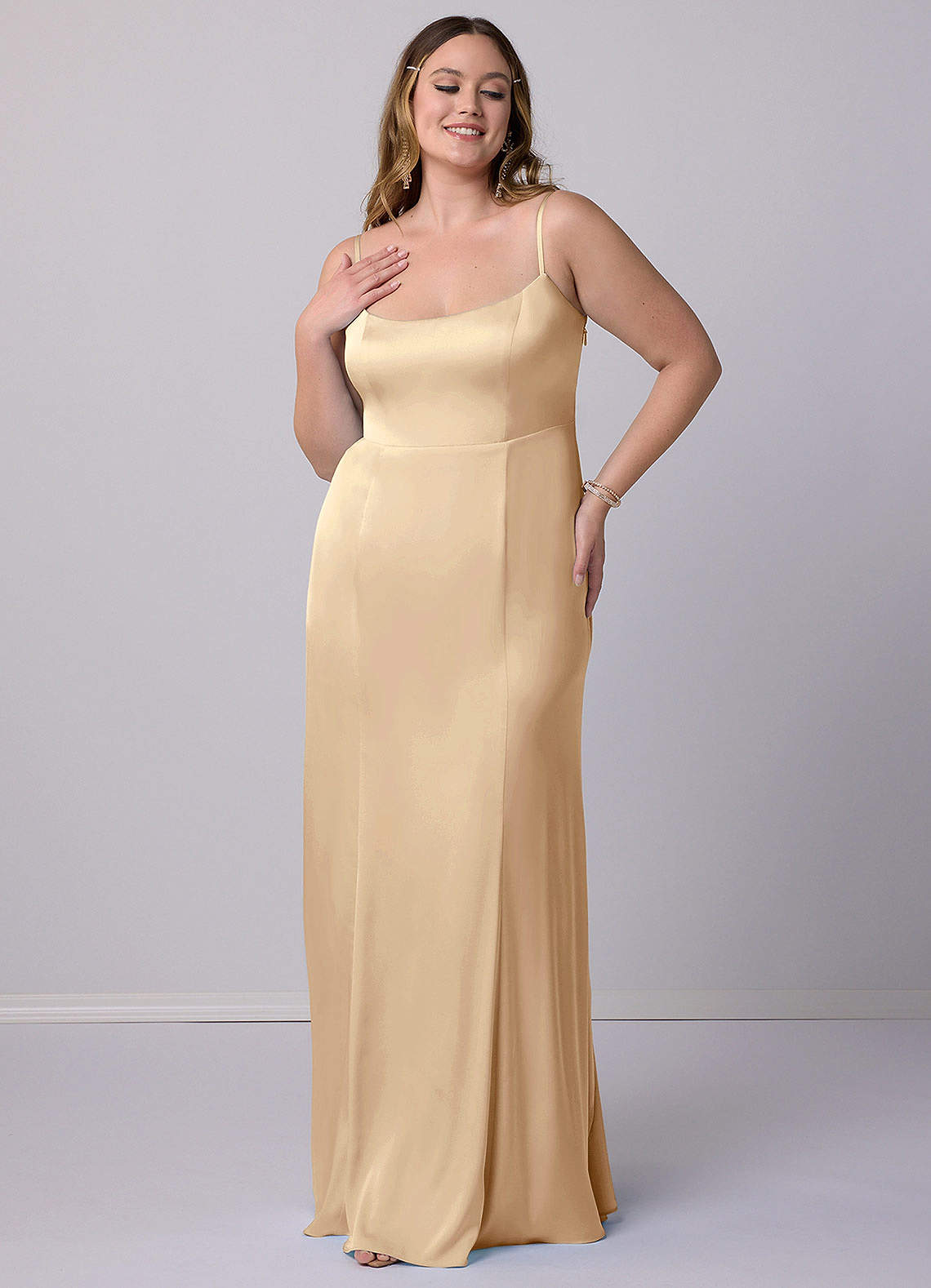 Barbie ♥ Azazie Bridesmaid Dresses Champagne Mermaid Bow Stretch Satin Dress image7