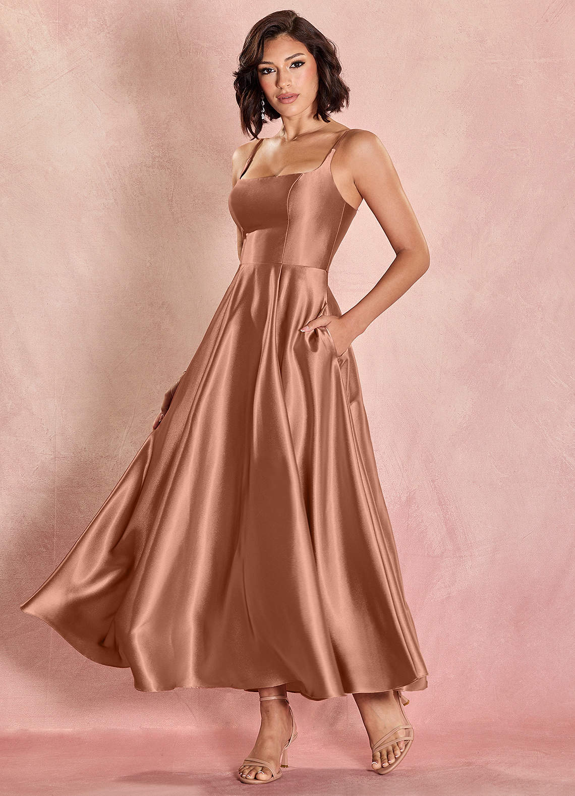 Elvie Antique Brass Lace-up Maxi Dress | Azazie