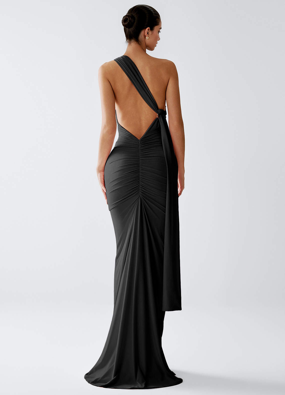 stretch knit maxi dress Miss Circle Shay Gold Stretch Knit Backless Long Sleeve Maxi Dress XS-S