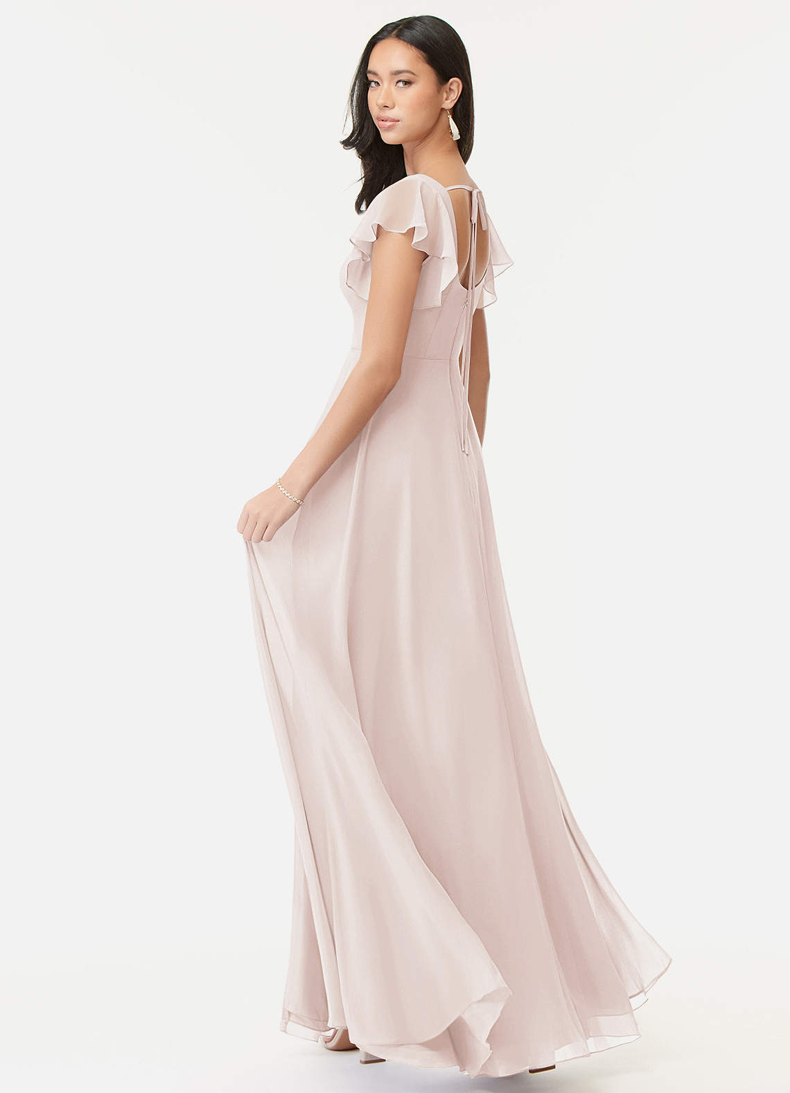 Azazie Bondi Vestidos de madrinha de casamento Vestido Pétala De Rosa de Chiffon de Linha A com Ruched image4
