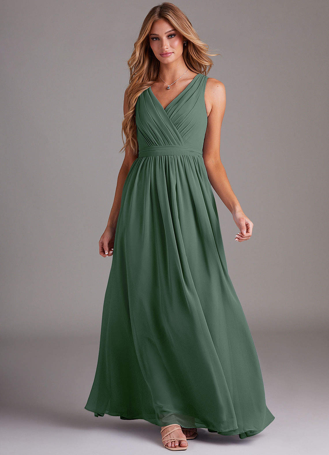 Azazie Kingsley Robes de demoiselle d'honneur Robe Trapèze en Mousseline de soie Dentelle Eucalyptus image2