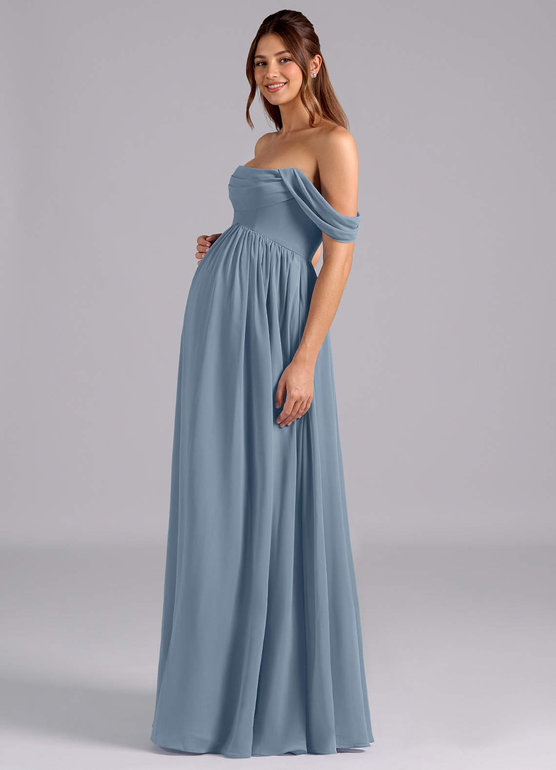 Azazie Saige Probar vestidos en casa Vestido de Corte en A Plisado Hasta el suelo Gasa image4