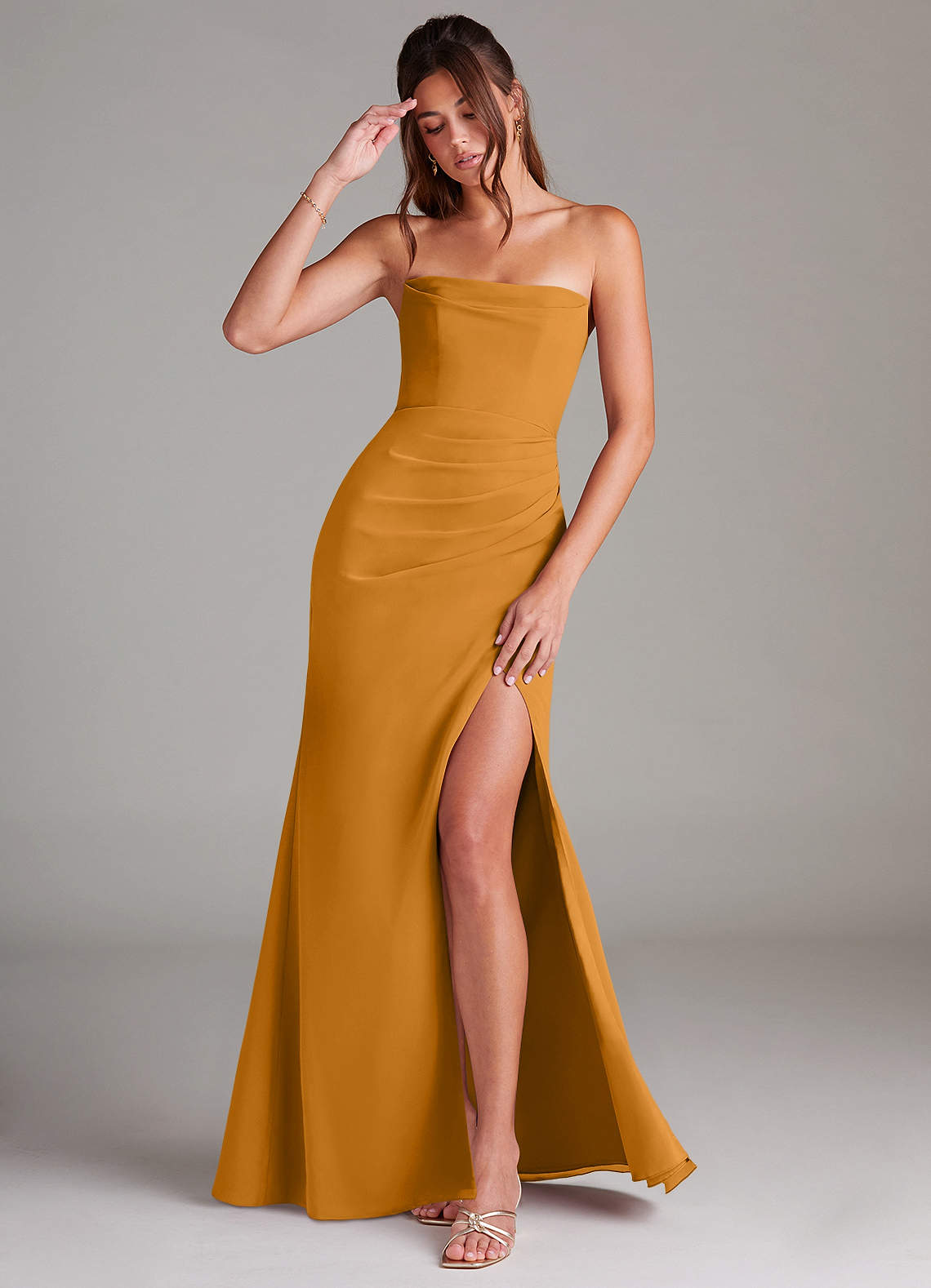 Azazie Leonis Vestidos de madrinha de casamento Vestir Caramelo de Chiffon de Bainha com Sem alças image1
