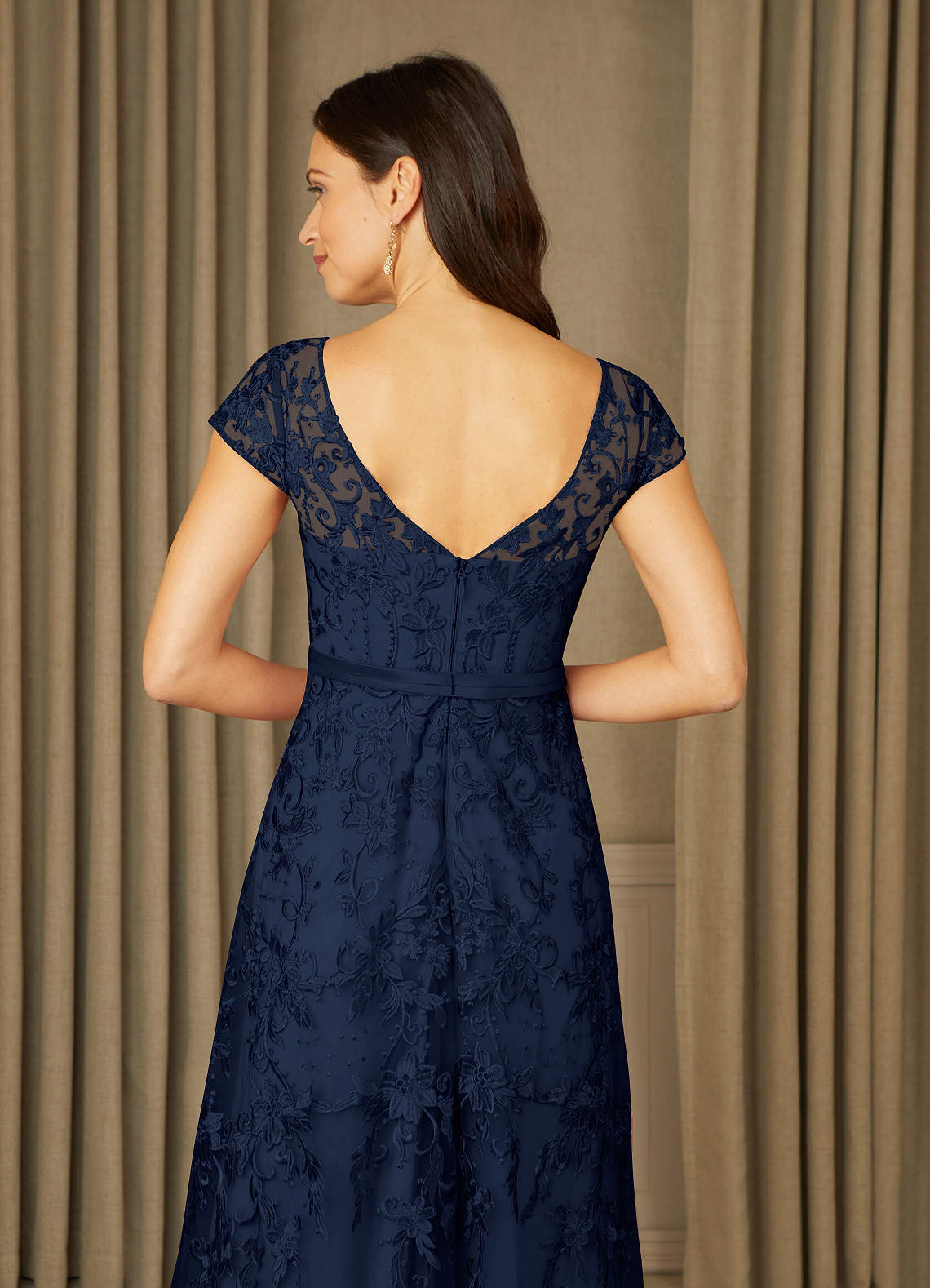 Azazie Sanna Mother of the Bride Dresses Dark Navy A-Line Scoop Lace Tulle Dress image5