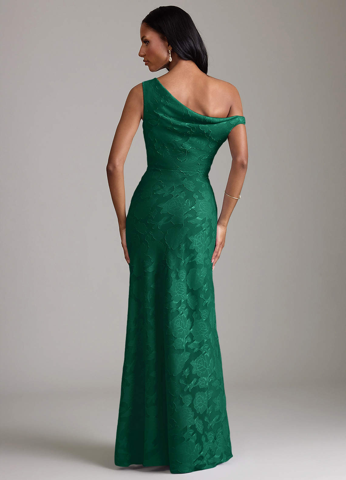 Azazie Emerson Bridesmaid Dresses Emerald Mermaid Off the Shoulder Floral Burnout Dress image5