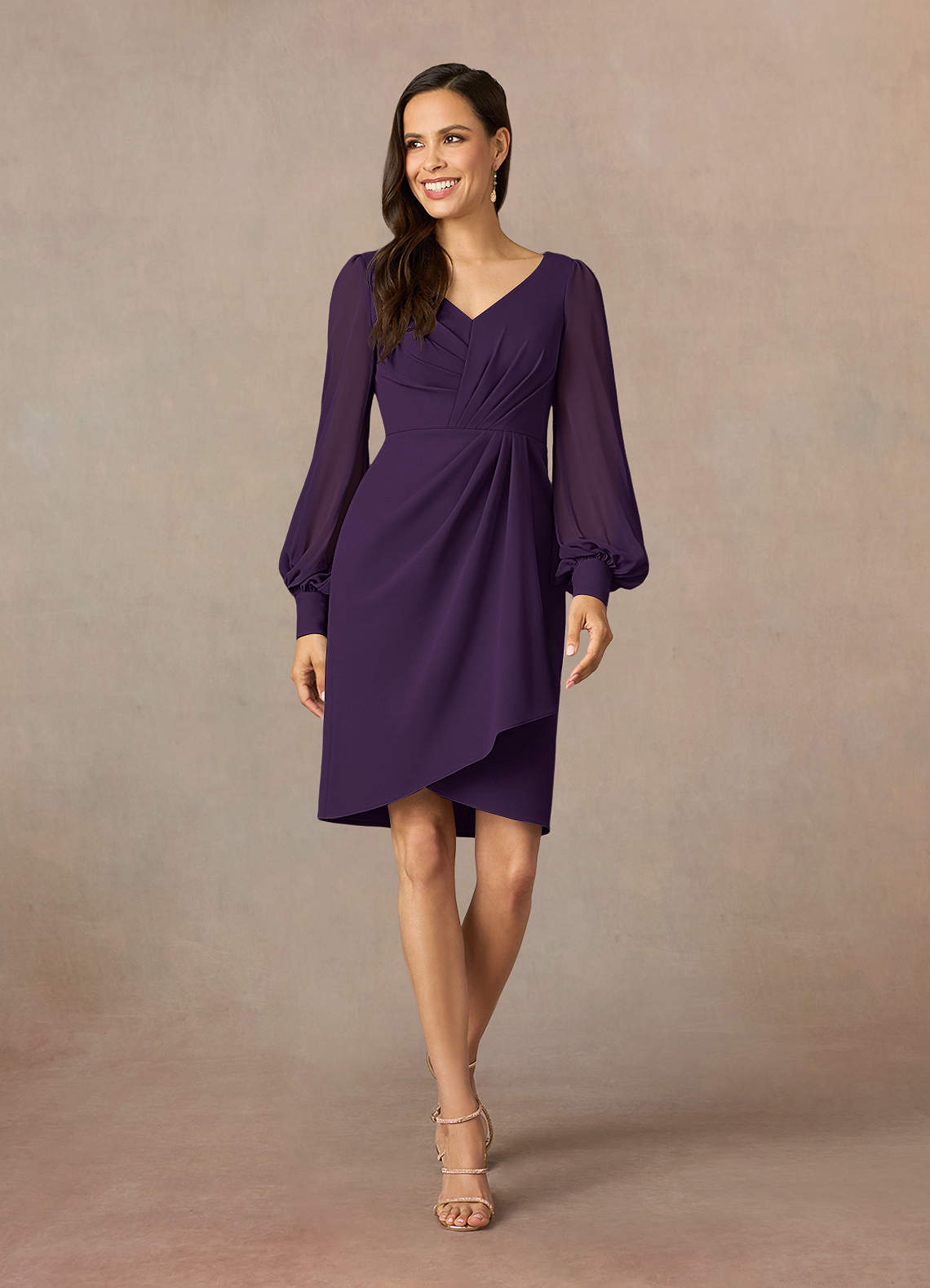 Azazie Karen vestidos de madre de la novia Vestido de Ciruela de Crepé elástico de Recto con Plisado image1