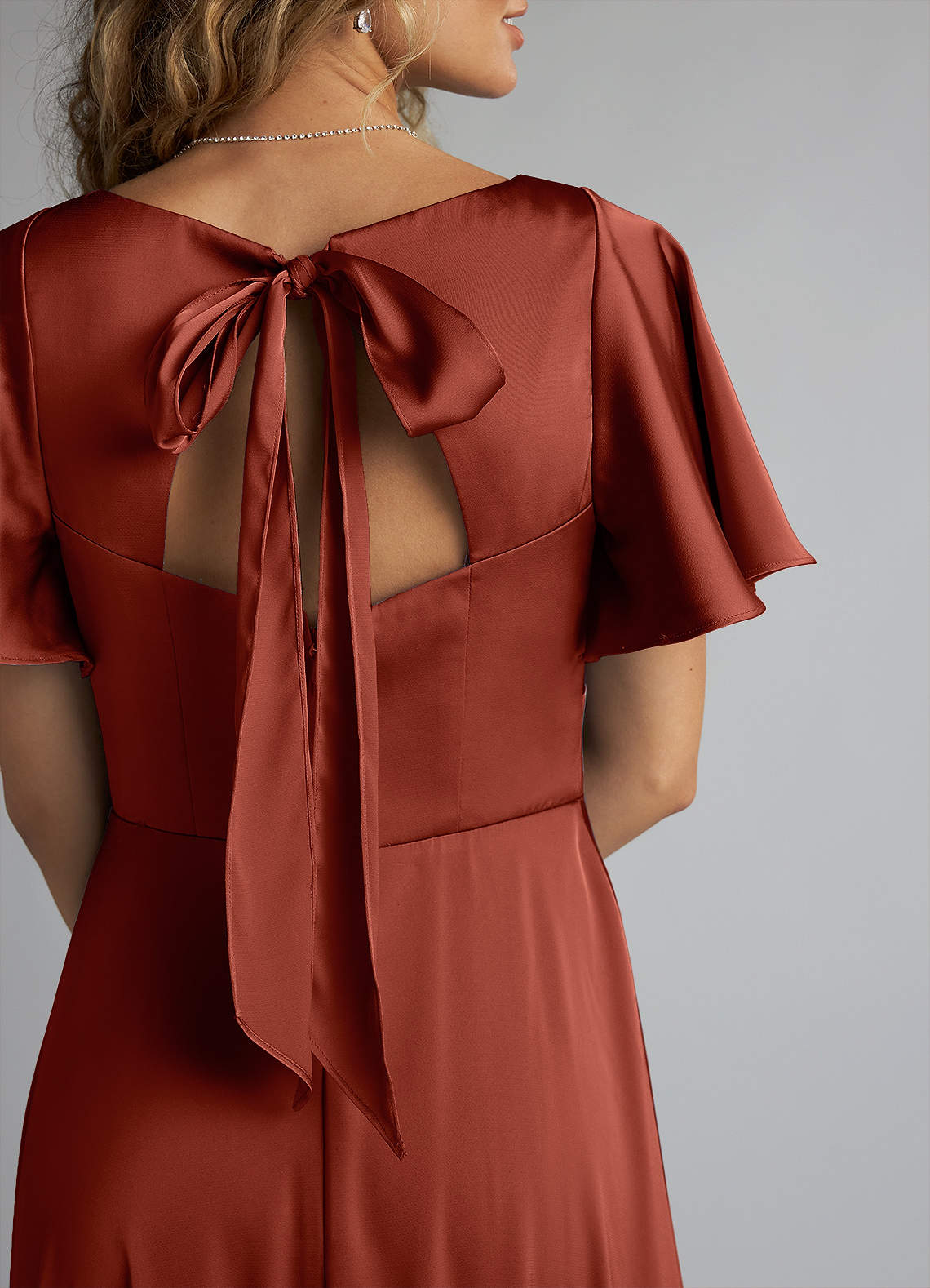 Azazie Kimber Robes de demoiselle d'honneur Robe Trapèze en Satin extensible Rayé Terracotta image4