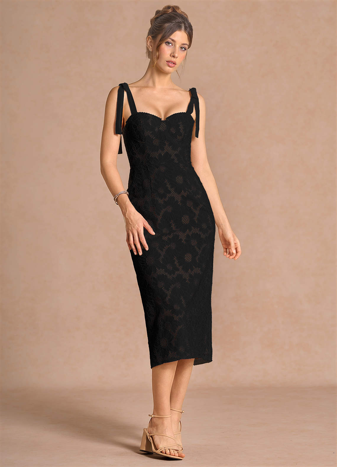 black tie midi dress MUSE WOVEN l FREEMARKET Black / S Hidden back zipper/clasp Donne Black Midi Dress |