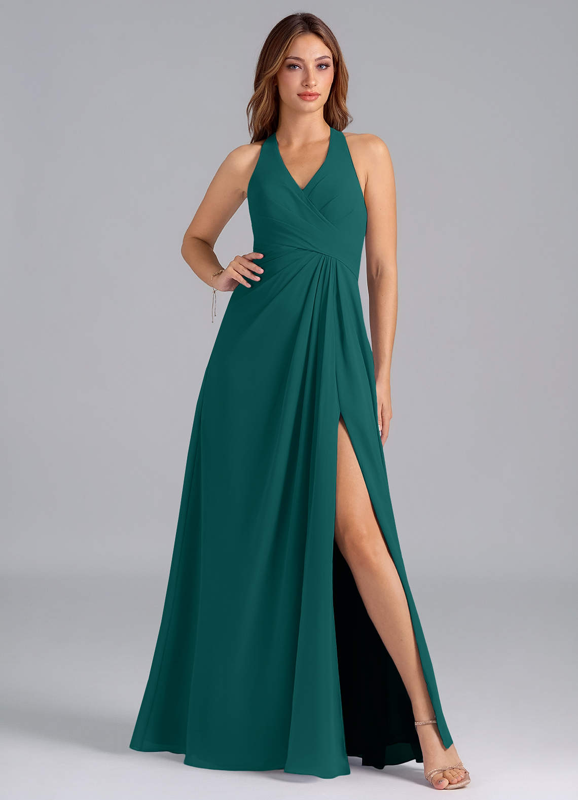 Azazie Dorota Bridesmaid Dresses Peacock A-Line Pleated Chiffon Dress image1