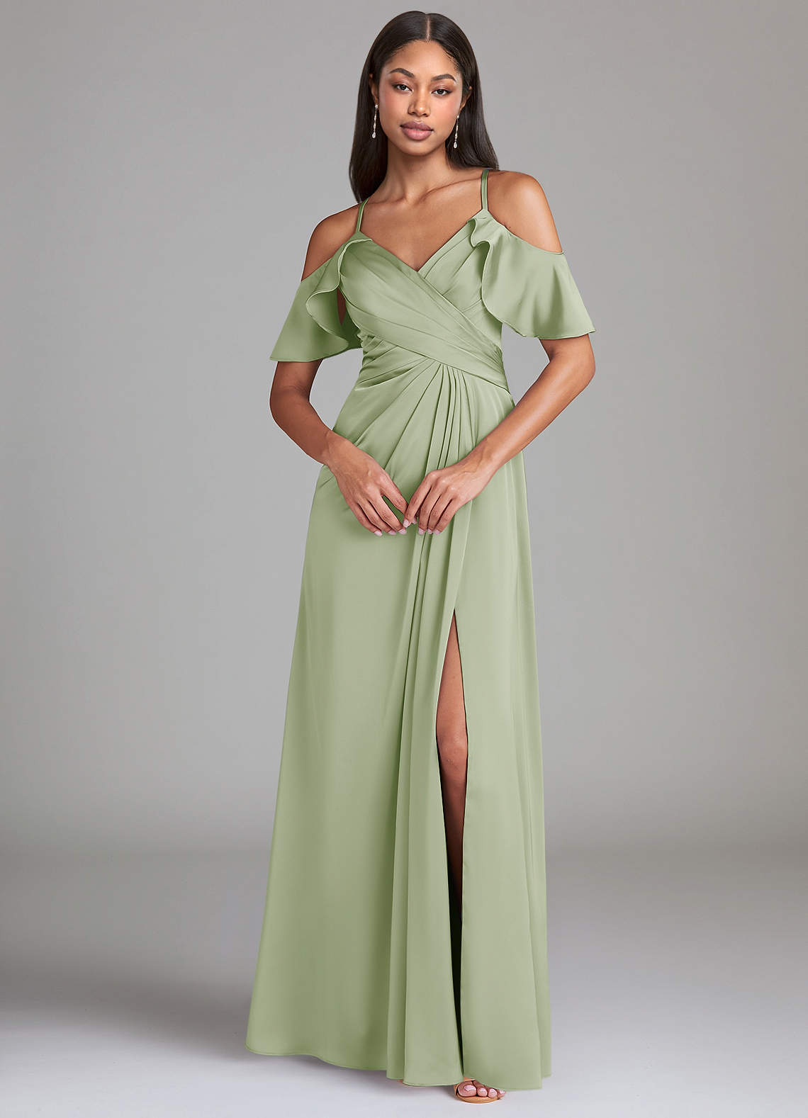 satin sage green bridesmaid dress Sage Bridesmaid Dress Shiny Satin Size Medium