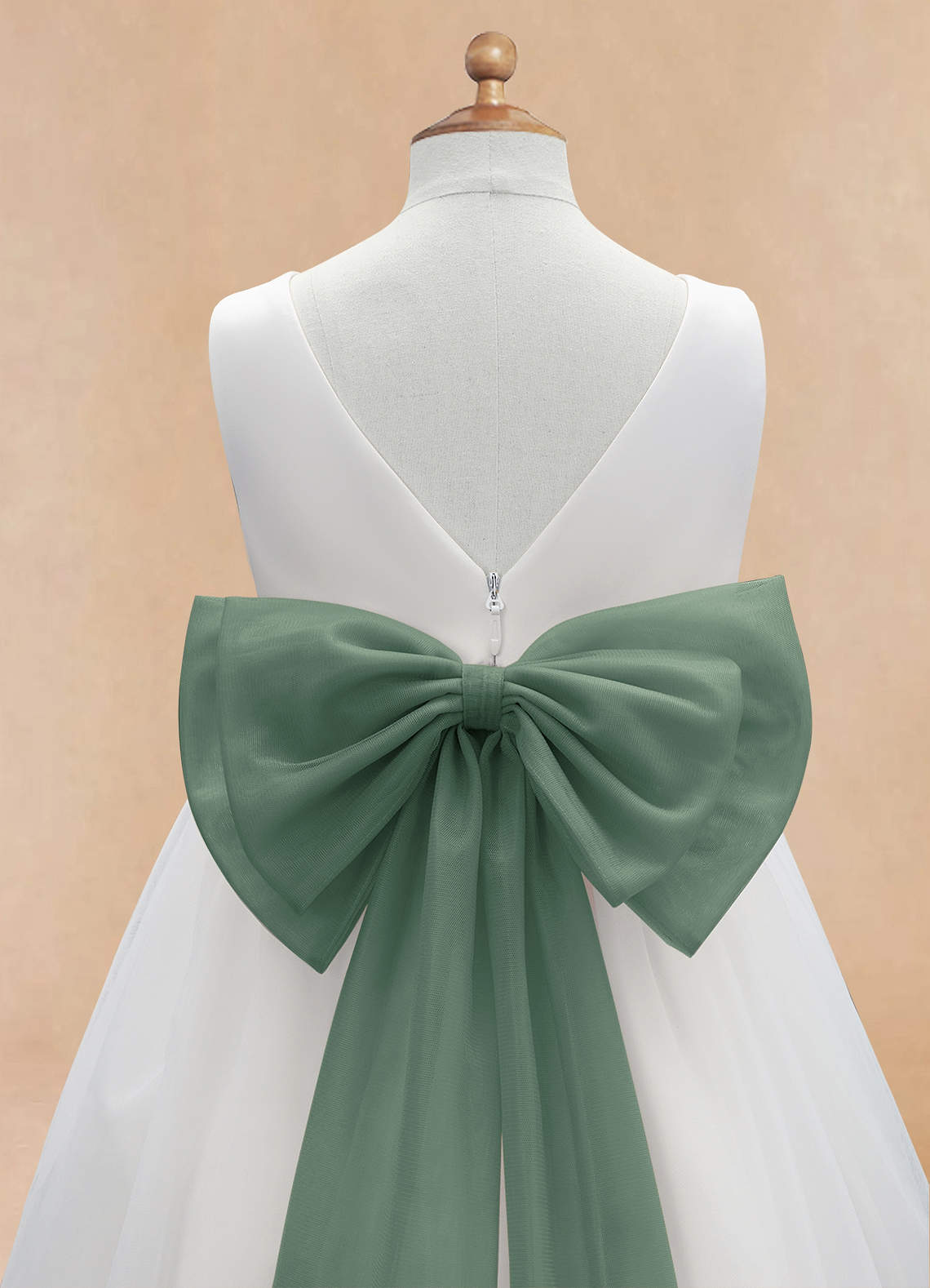 Azazie Kavi Flower Girl Dresses Ivory Eucalyptus A-Line Bow Matte Satin Dress image9