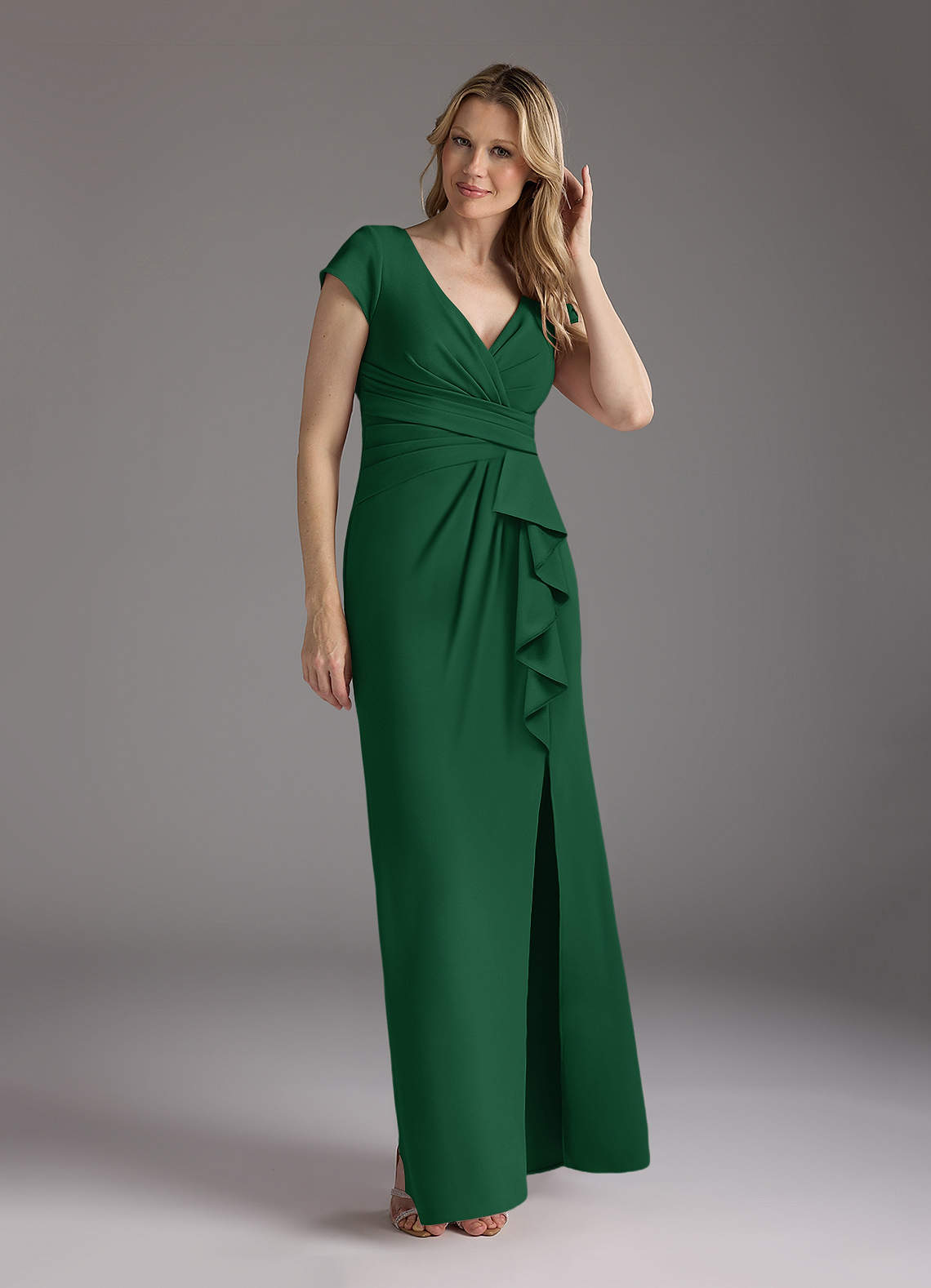 Azazie Tana Mother of the Bride Dresses Dark Green Mermaid V-Neck Pleated Stretch Crepe Dress image1