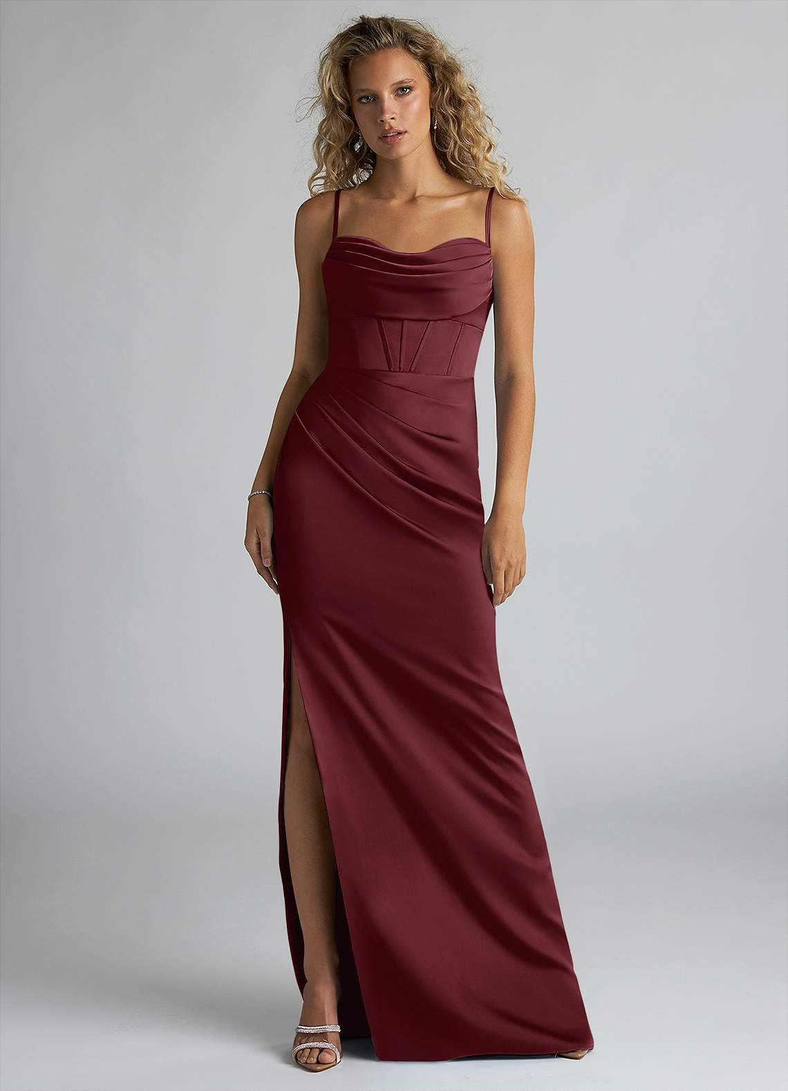 Azazie Mai Brautjungfernkleider Etui Plissee Stretch-Satin Kleid Cabernetrot image1