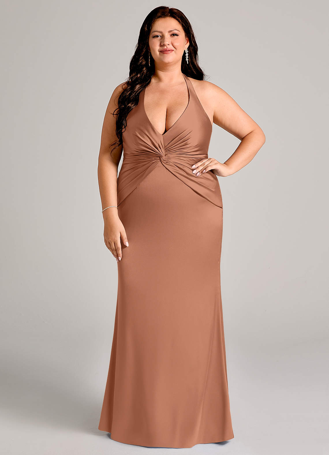 Azazie Valerie Bridesmaid Dresses Bronzer Mermaid Pleated Stretch Satin Dress image1