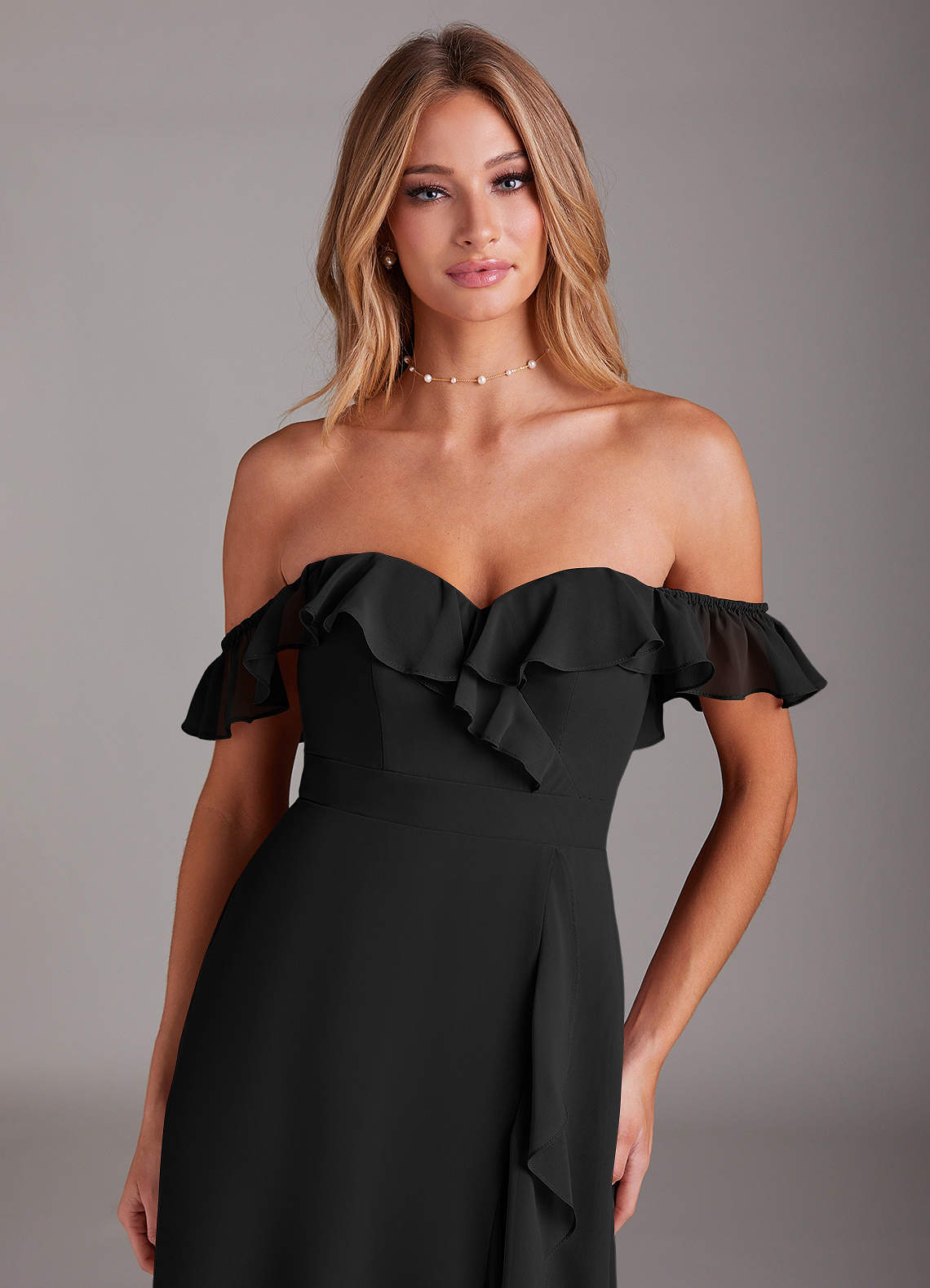 Azazie Lyra Bridesmaid Dresses Black A-Line Chiffon Convertible Dress image8