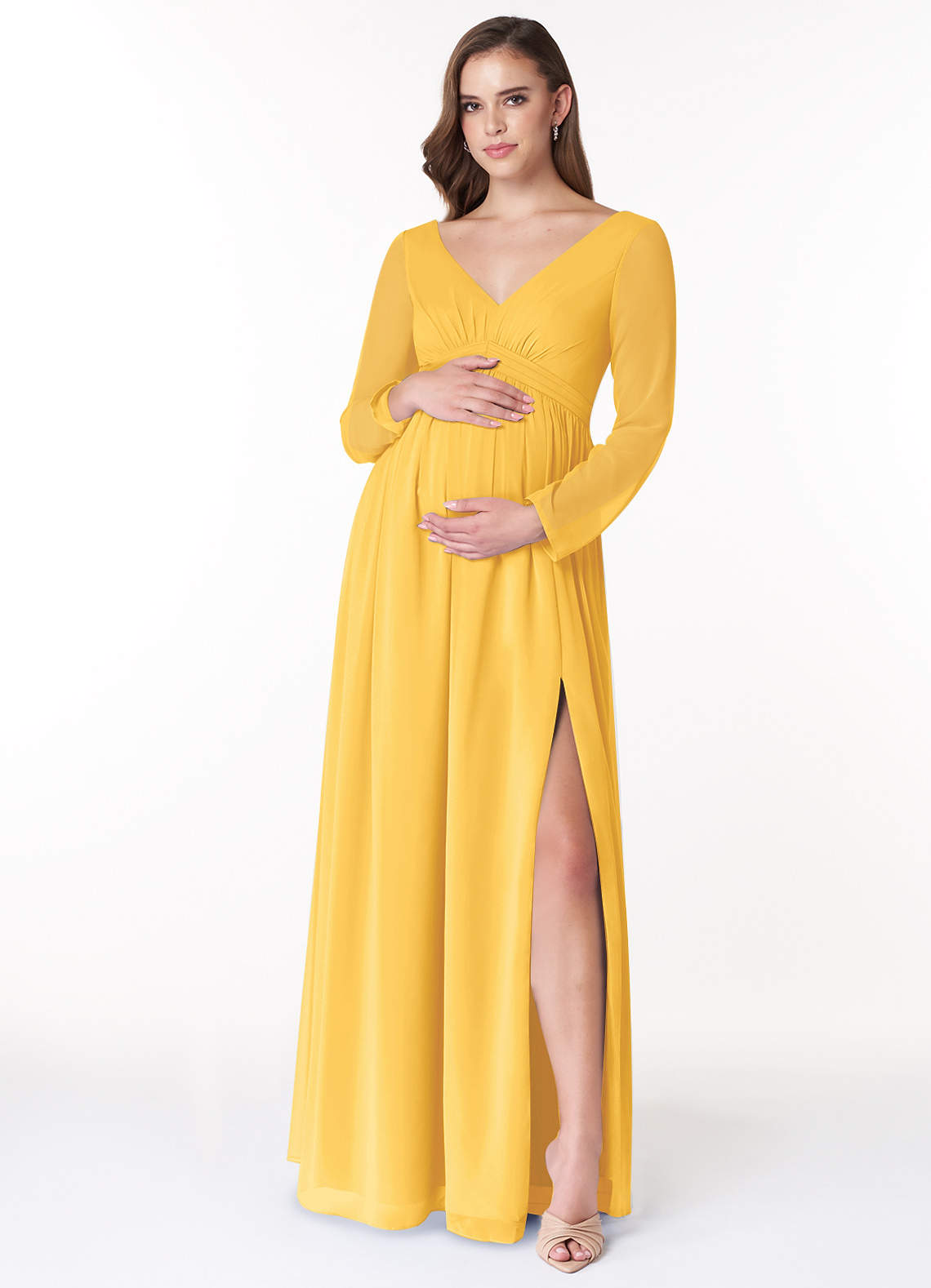 Azazie Teton vestidos de dama de honor de maternidad Vestido de Corte En A Manga larga Hasta el suelo Gasa image1