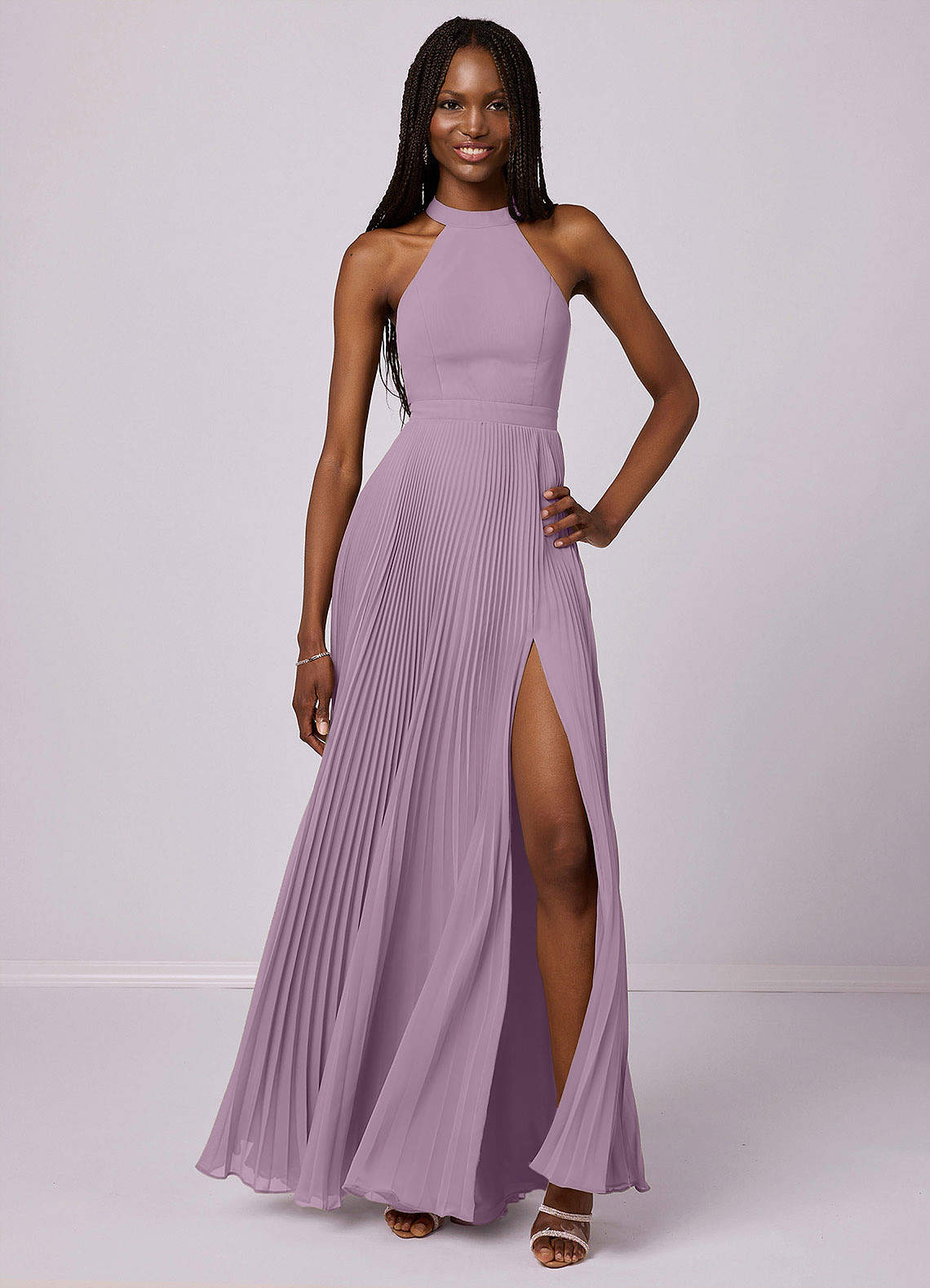 Barbie ♥ Azazie Robes de demoiselle d'honneur Robe Trapèze en Mousseline de soie Plissée Glycine image1