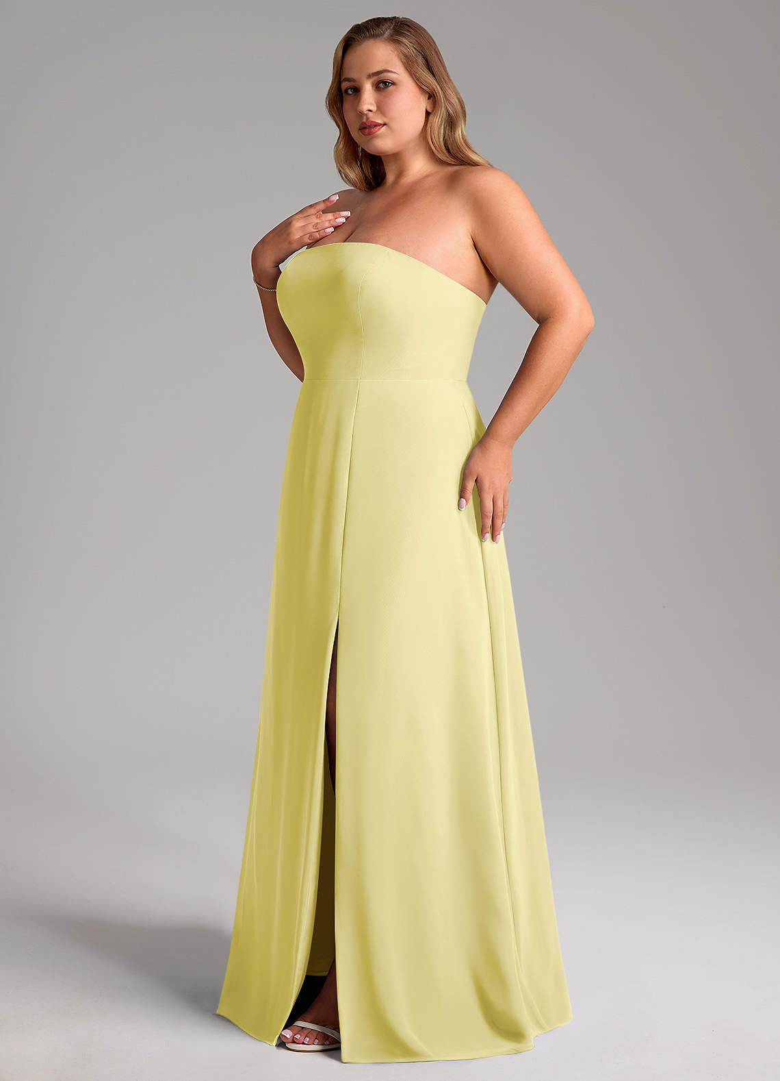 Azazie Wren Abiti da Damigella Abito Convertibile A-Line in Chiffon Spacco Laterale Sorbetto Al Limone image12